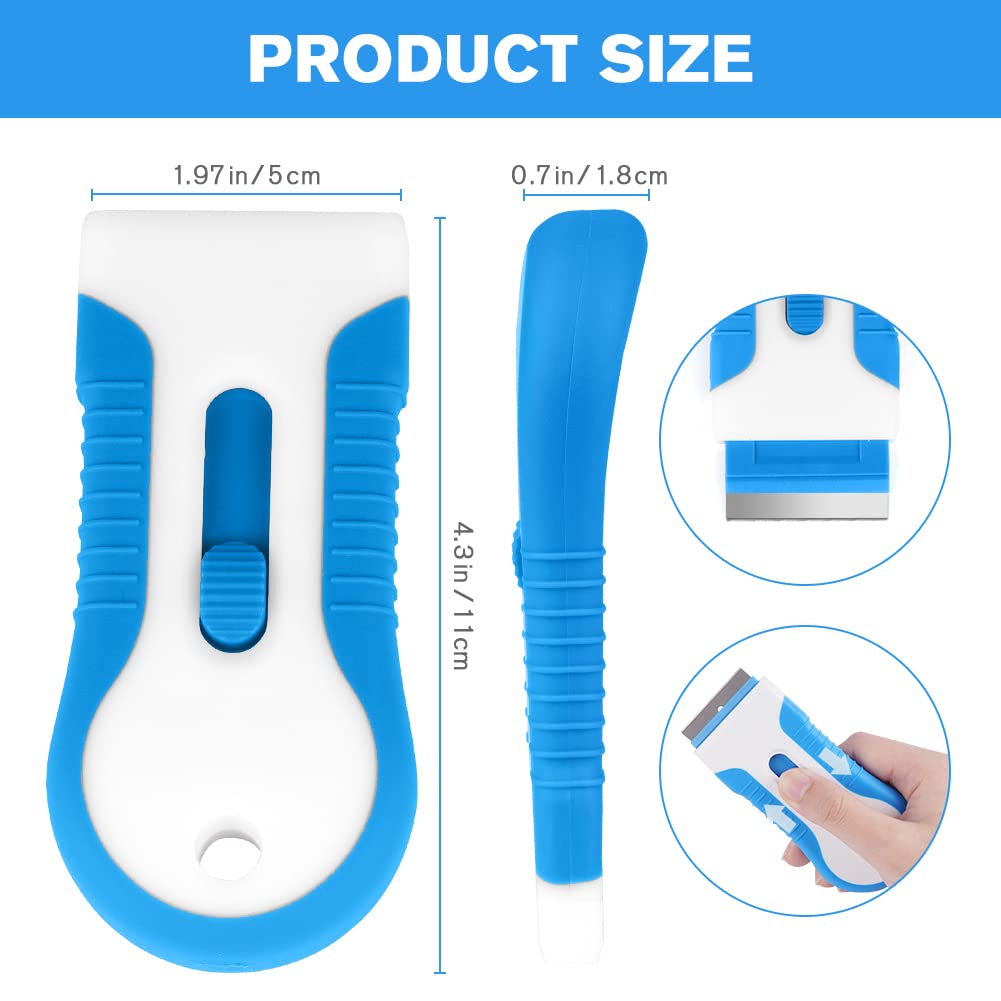 Premium Stainless Steel Razor Blade Scraper - 20PCS Replacement Blades Included - Multi-Purpose Cleaning Tool for Stickers, Labels, Caulk & Paint Removal - Ideal for Glass Cooktops, Windows & DIY Projects (Grey & Blue)