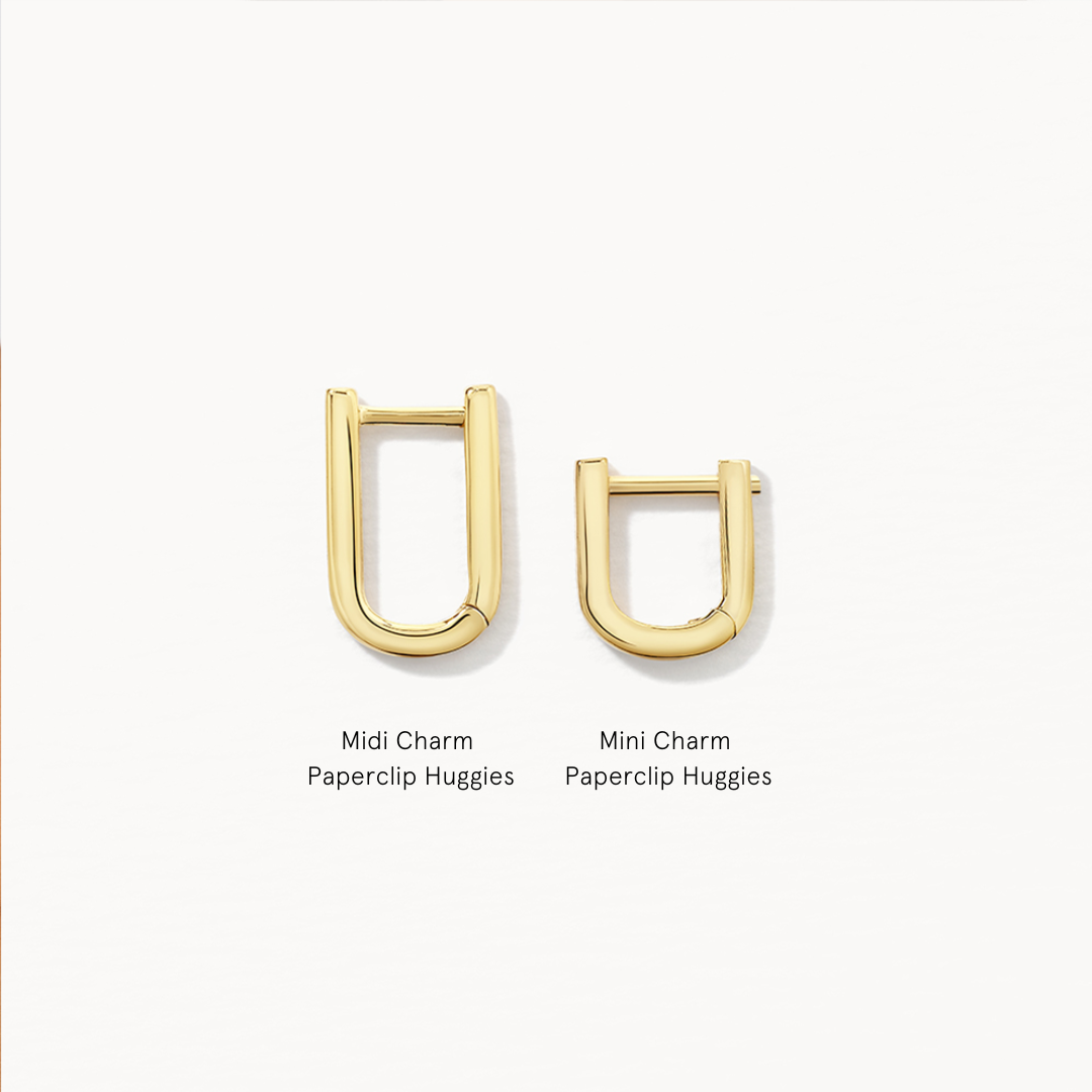 10k Gold Midi Charm Paperclip Huggie Earrings - Elegant Everyday Jewelry for Women, Perfect for Work, Date Night & Special Occasions