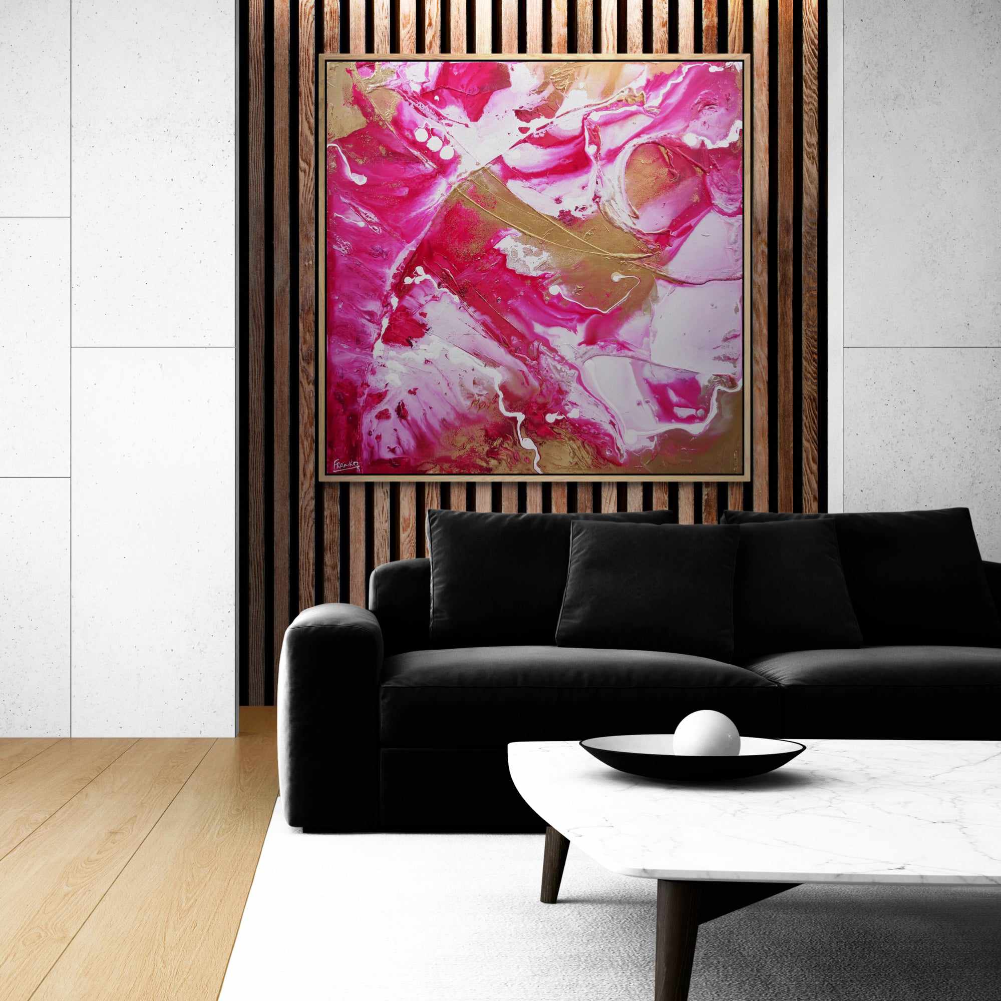 120cm x 120cm Gold Pink White Textured Abstract Canvas Painting - Modern Wall Art for Living Room, Bedroom & Office Decor