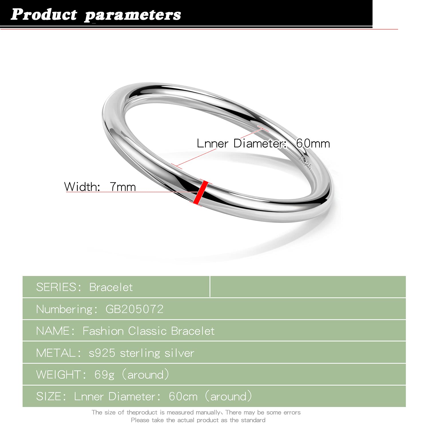 Minimalist 925 Sterling Silver Bangle Bracelet for Women & Men - 7-8mm Width, 60-65mm Diameter - Solid Smooth Cuff for Everyday Wear, Fashion Jewelry Gift for Birthday, Anniversary & Special Occasions