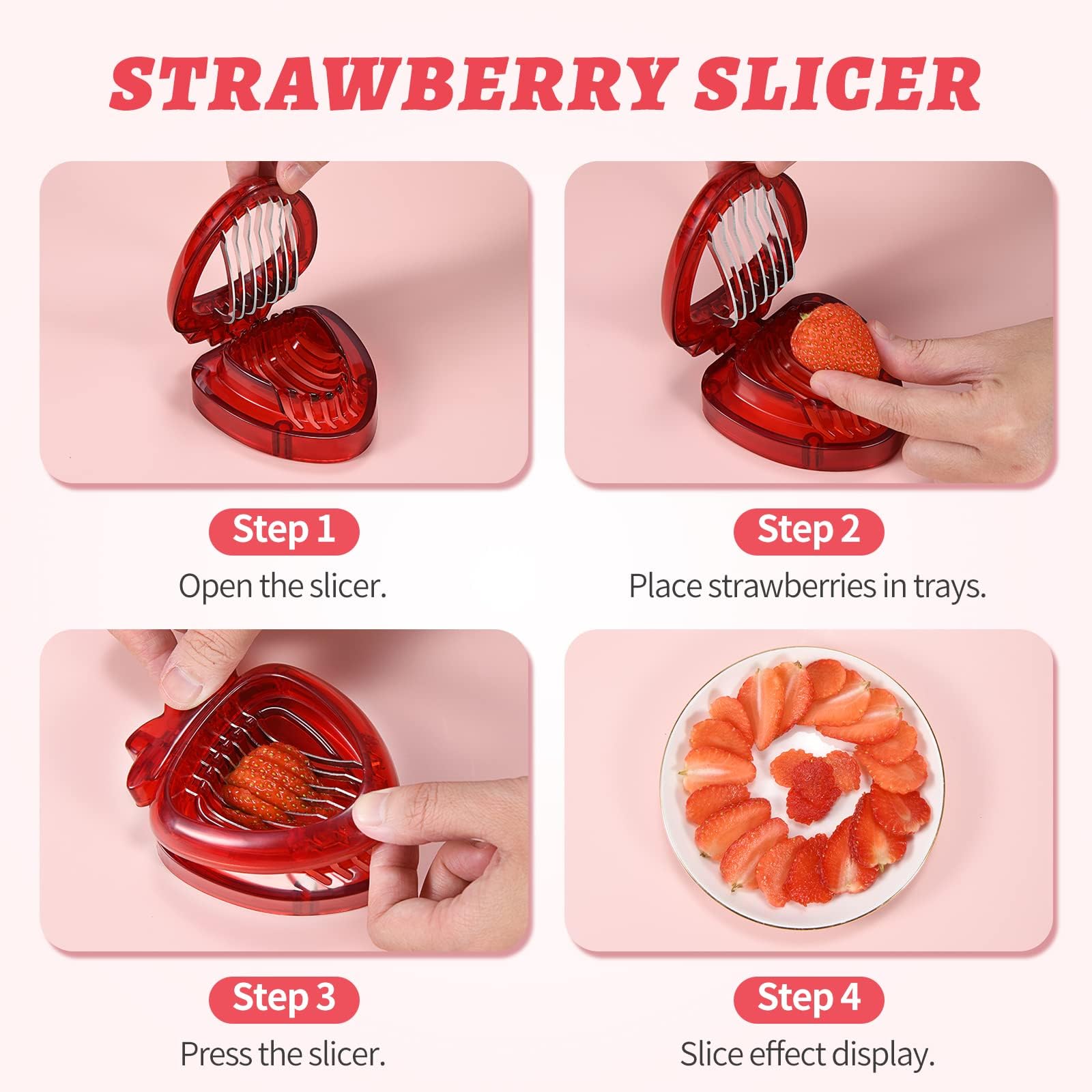 2 Pack Stainless Steel Strawberry Slicer - Fruit Cutter for Berries, Eggs & More | Kitchen Gadget Set for Kids & Adults | Perfect for Salads, Baking & Meal Prep