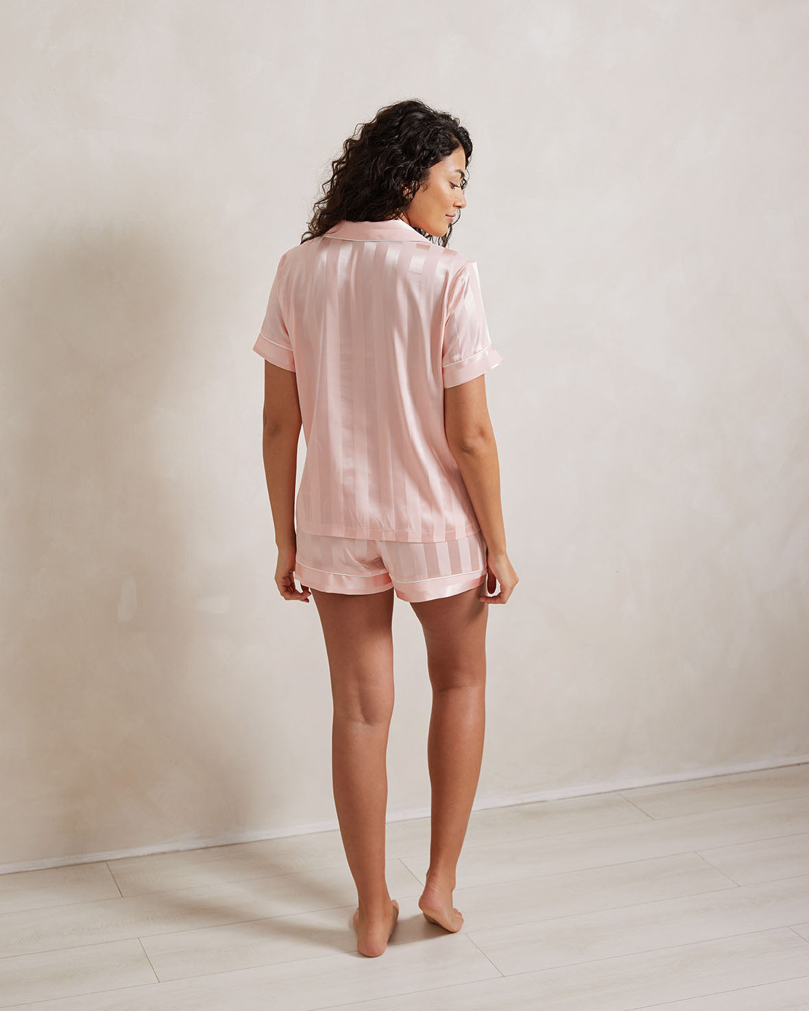 Luxury Satin Jacquard Stripe Short Pajama Set for Women - Soft Blush Pink Sleepwear | Perfect for Summer Nights, Lounge Wear & Bridal Shower Gifts
