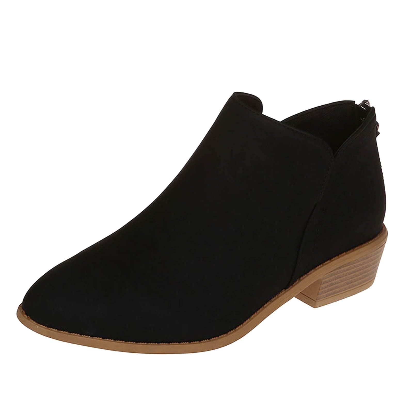 Women's Ankle Boots with Arch Support - Low Heel Lace Up & Zipper Booties for Casual Walking | Slip On Black Short Boots with Ankle Support | Perfect for Outdoor Activities, Work & Everyday Wear