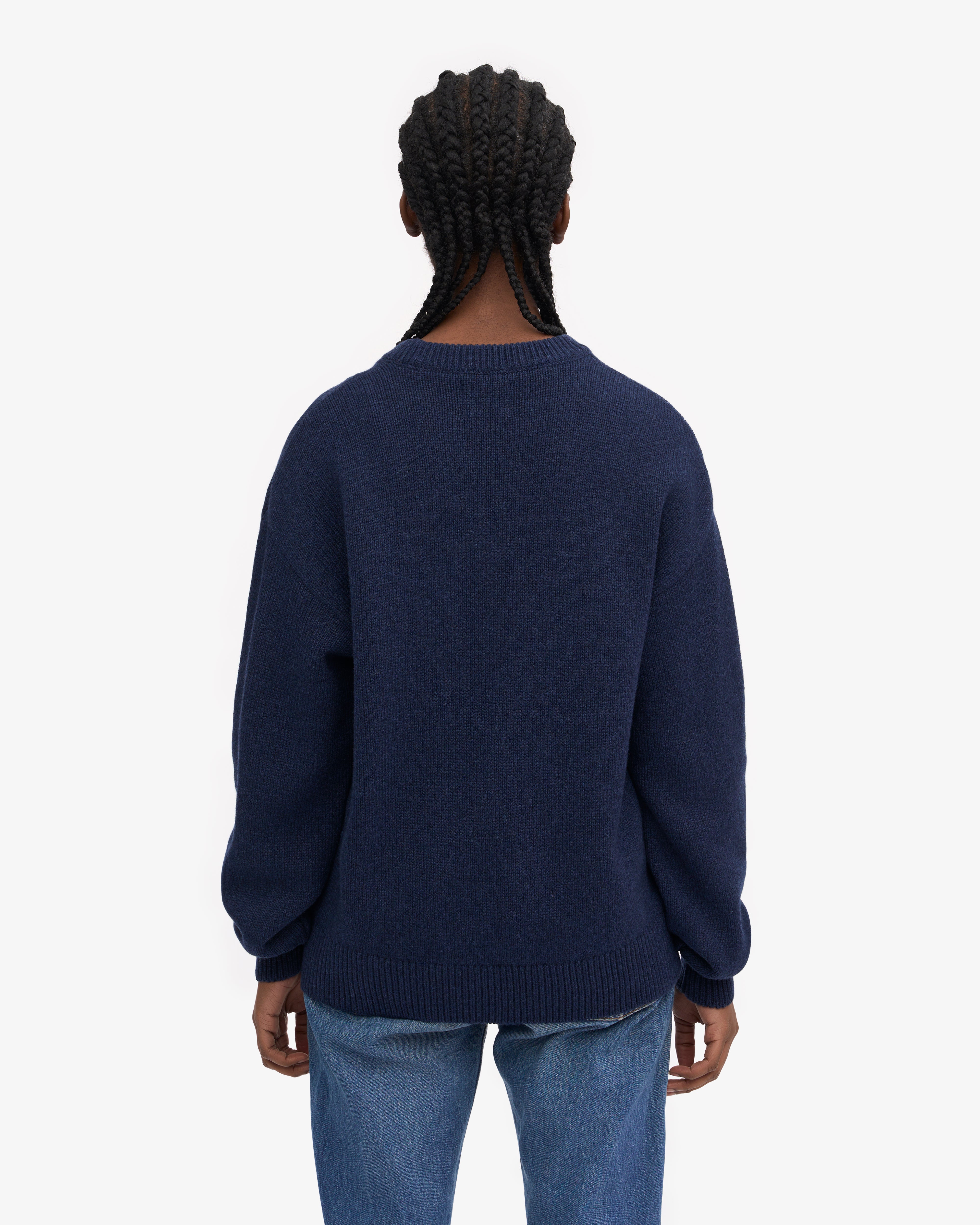Premium Oversized Merino Wool Crewneck Sweater - Soft & Warm Unisex Pullover in Navy Blue | Perfect for Casual Wear, Winter Layering & Cozy Home Outfits