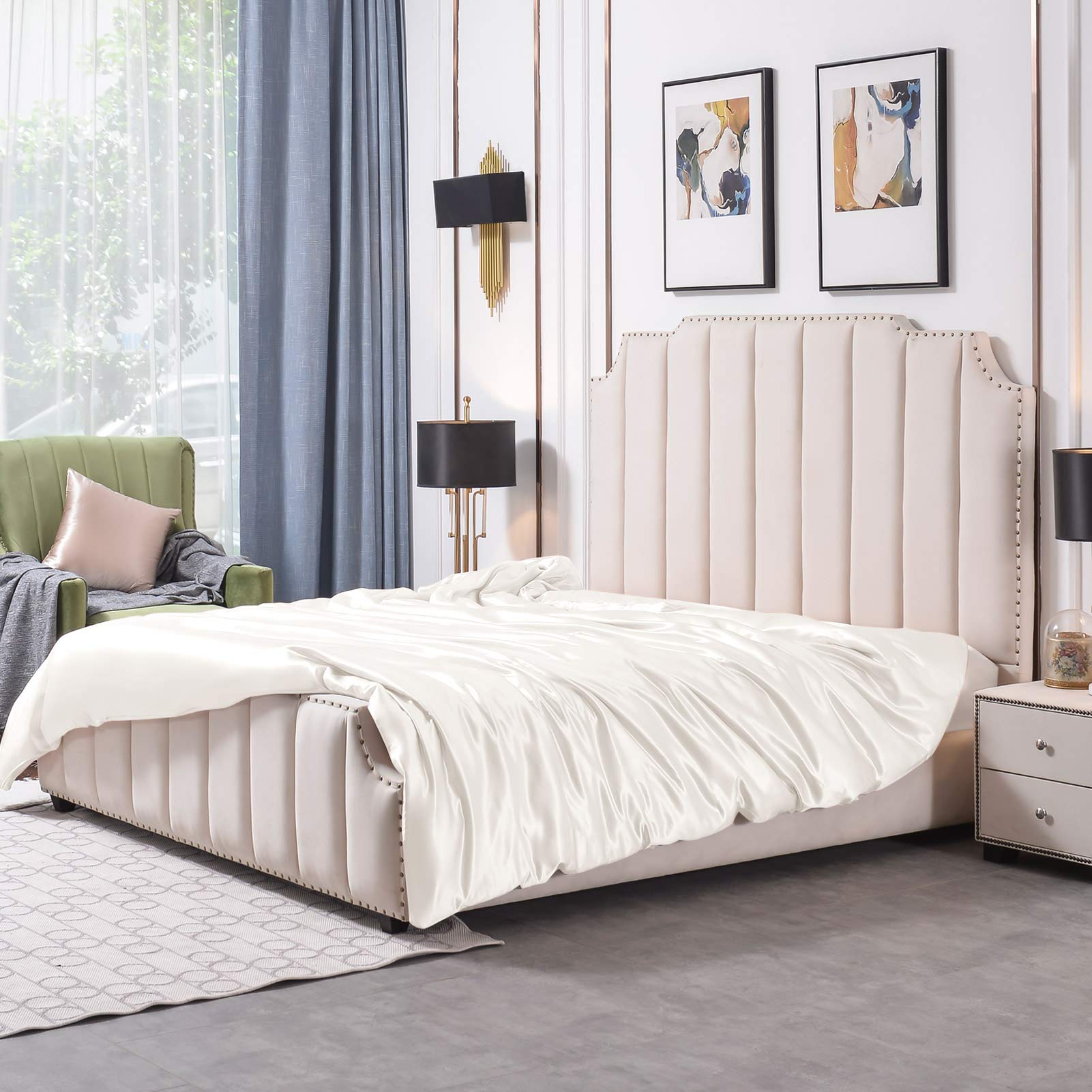 Luxurious 25 Momme Mulberry Silk Duvet Cover - Seamless Queen Size with Zipper Closure for Down Comforters (White) | Premium Bedding for Hotels, Master Bedrooms & Cozy Sleep