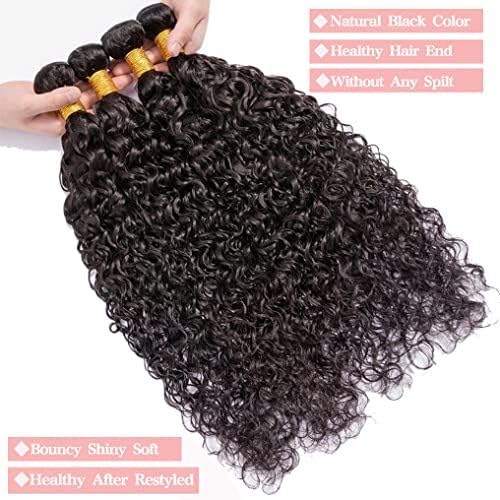 20 22 24 26 Inch Brazilian Virgin Human Hair Bundles - 4 Pcs Deep Water Wave Hair Extensions 12A Unprocessed Natural Black | Perfect for Weaving, Styling & Special Occasions