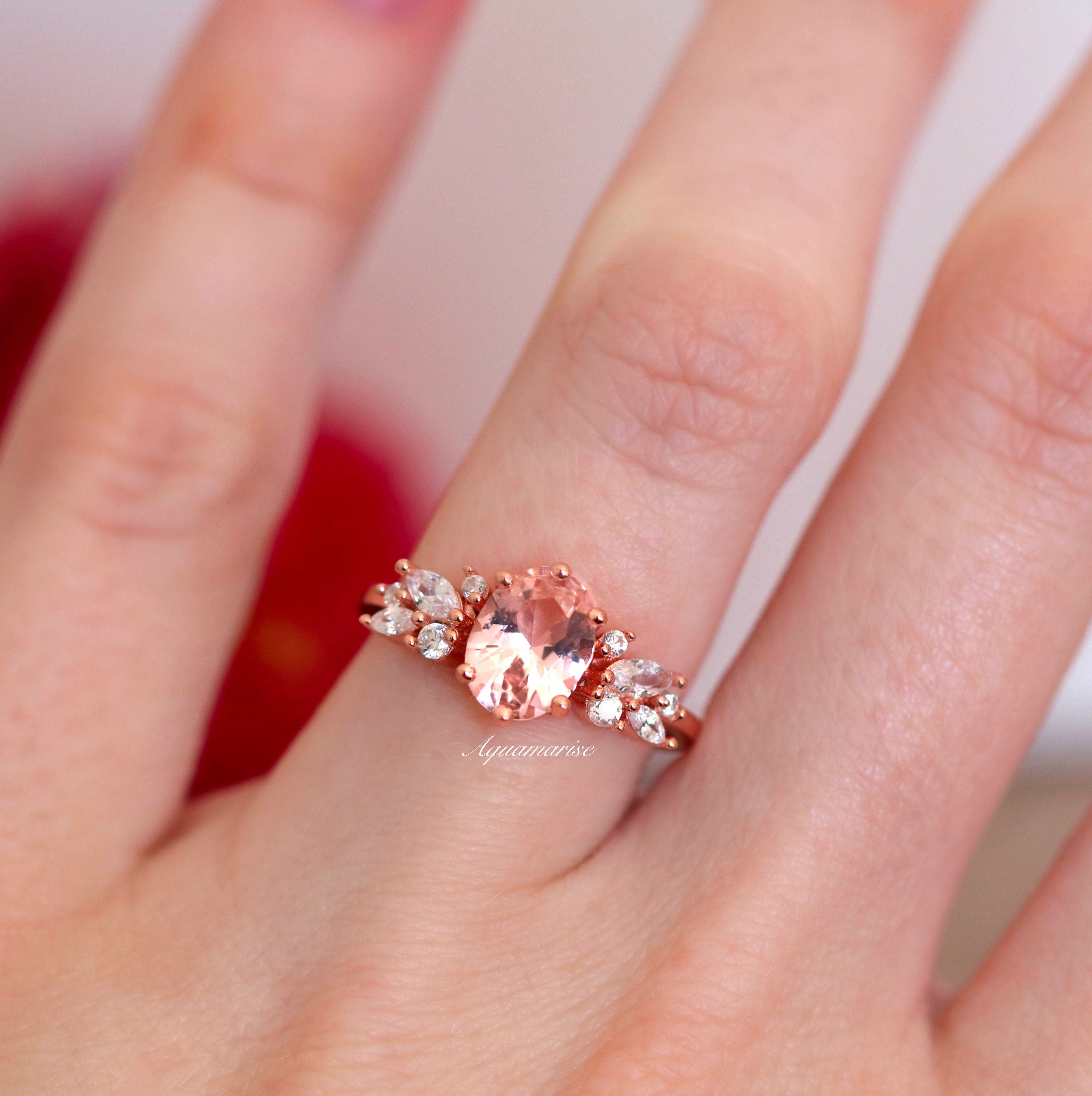 14K Rose Gold Morganite Ring for Women - Elegant Lily Design Engagement & Wedding Band - Perfect for Valentine's Day, Anniversary & Special Occasion Gifts
