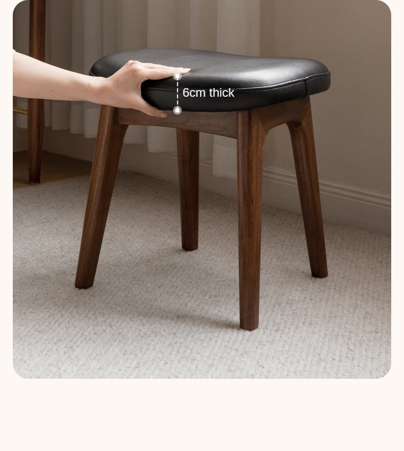 Premium Solid Oak & Black Walnut Wood Makeup Stool - Elegant Vanity Seat with Cushion for Bedroom, Dressing Room & Beauty Salon