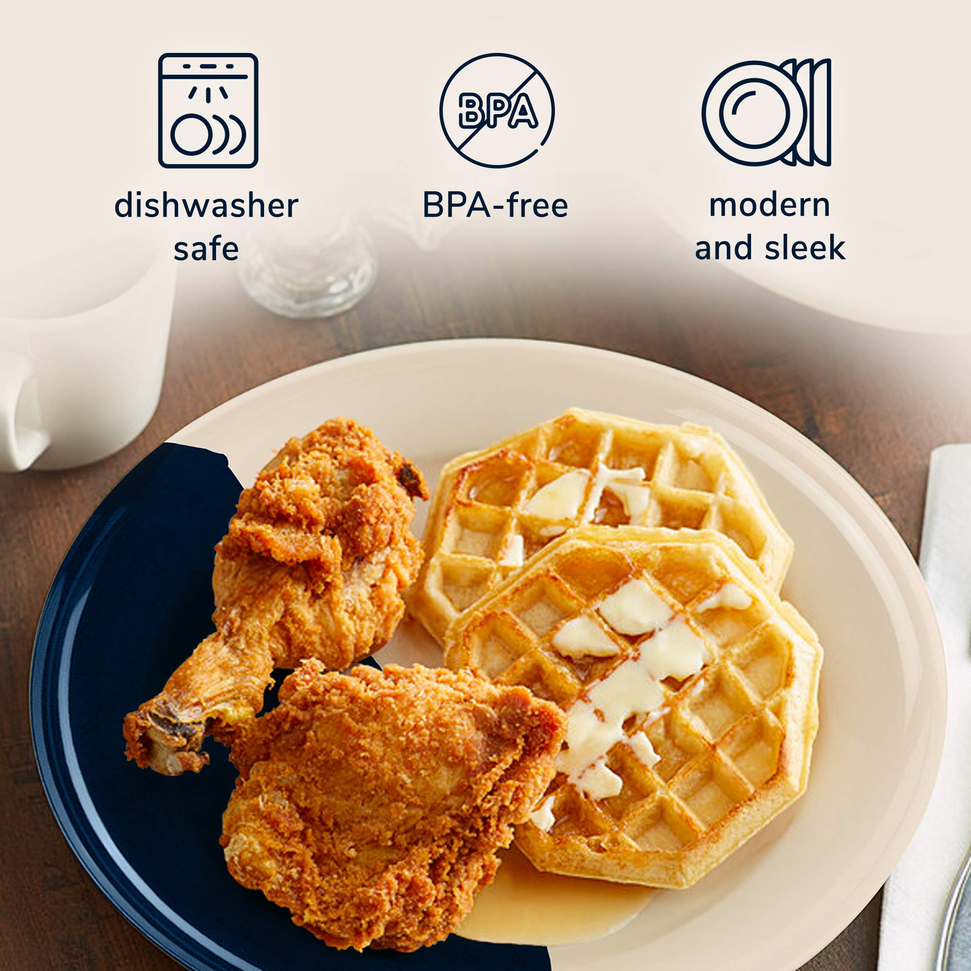 Durable Melamine Dinner Plates Set of 4 - Break & Chip-Resistant, Dishwasher Safe Dinnerware for Kids & Adults - Perfect for Indoor, Outdoor, Picnics & Parties (Ivory/Navy)