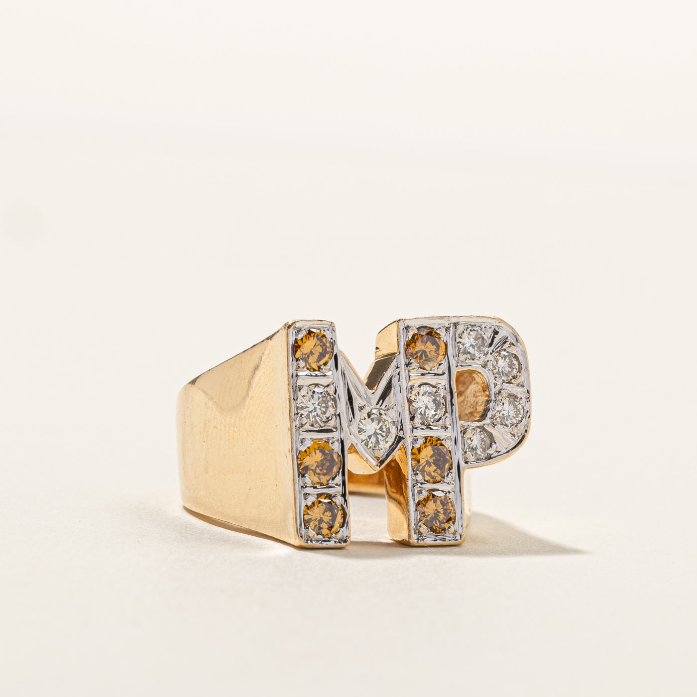 Diamond MP Initial Ring - 0.89 Carat Total Weight (CTW) - Size 7 - Personalized Name Ring for Women - Perfect Gift for Anniversary, Birthday & Valentine's Day