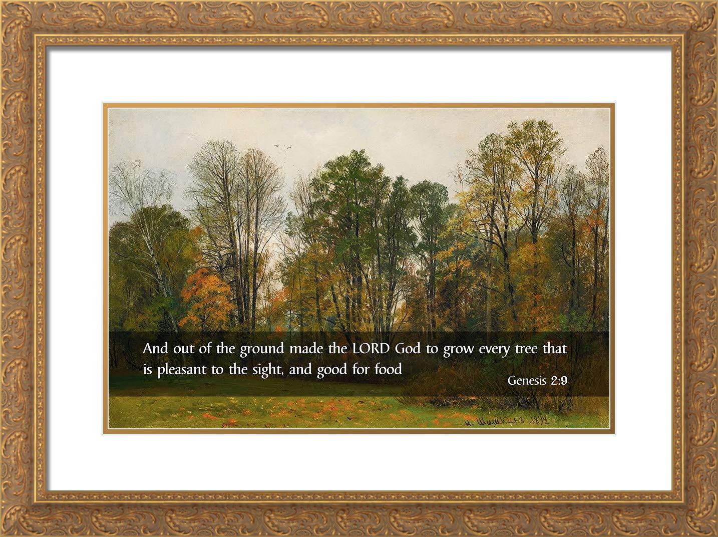 Gold Ornate Frame Bible Verse Print Genesis 2:9 - Home & Office Decor