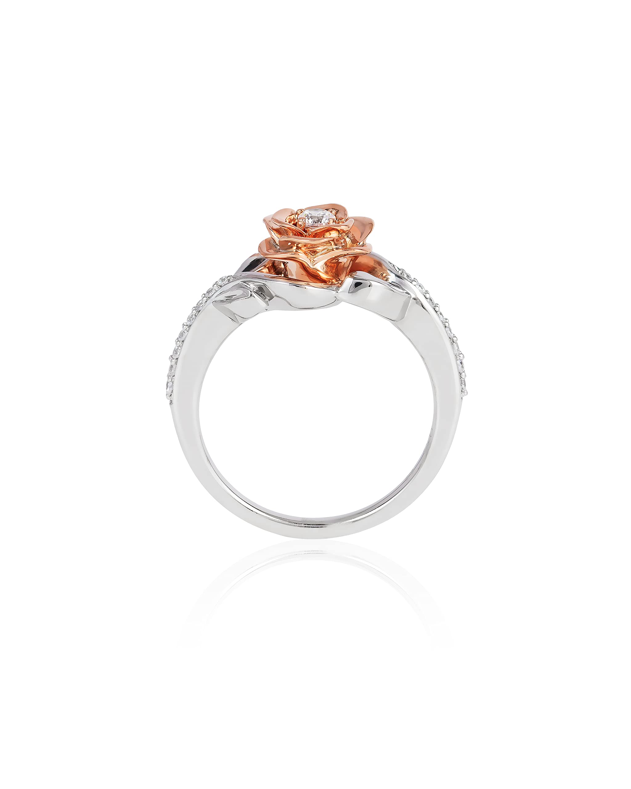 Enchanted Disney Belle Rose Ring - 10K White Gold & Rose Gold, 1/5 Cttw Diamond Jewelry | Elegant Gift for Disney Fans, Anniversary & Special Occasions