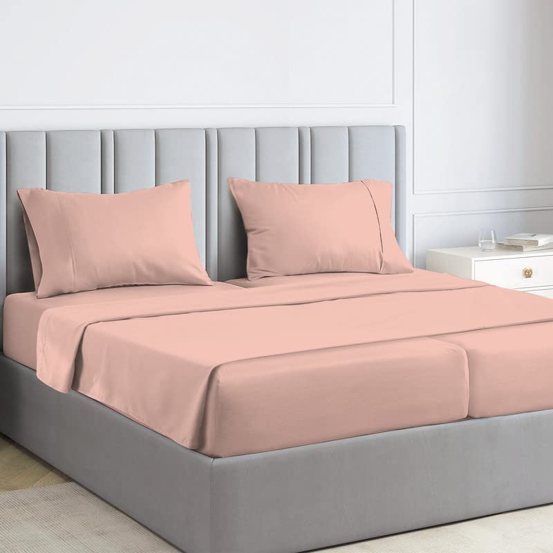 1000 Thread Count 100% Long Staple Cotton Split King Sheet Set - Luxurious Sateen Weave Breathable Bed Sheets for 15
