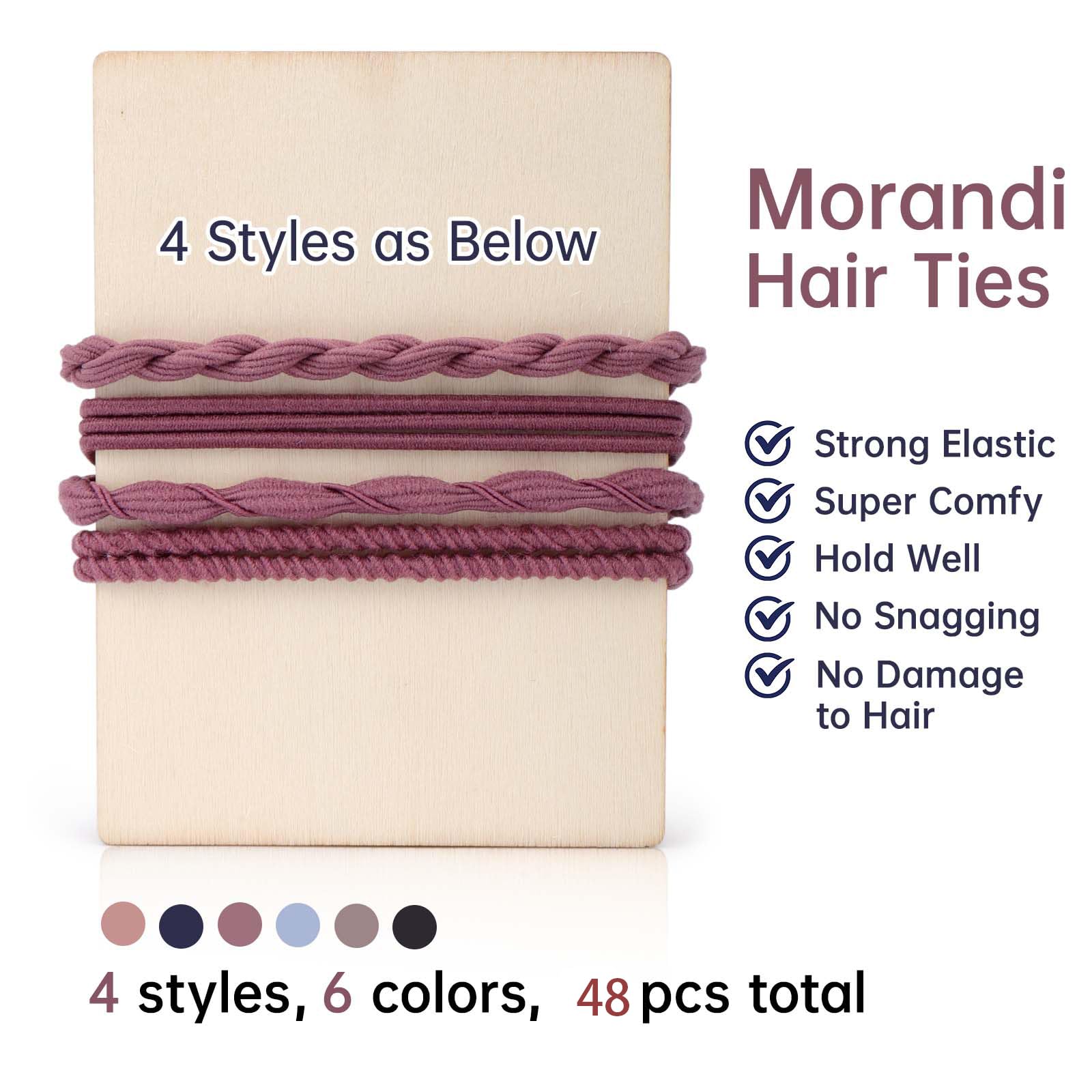 AIERSA 48 Pcs No Damage Hair Ties for Women - Soft Boho Hair Elastics for Thick & Thin Hair, Anti-Breakage Ponytail Holders, Tangle-Free Hair Bands Bulk (Perfect for Workouts, Yoga, Office & Everyday Styling)