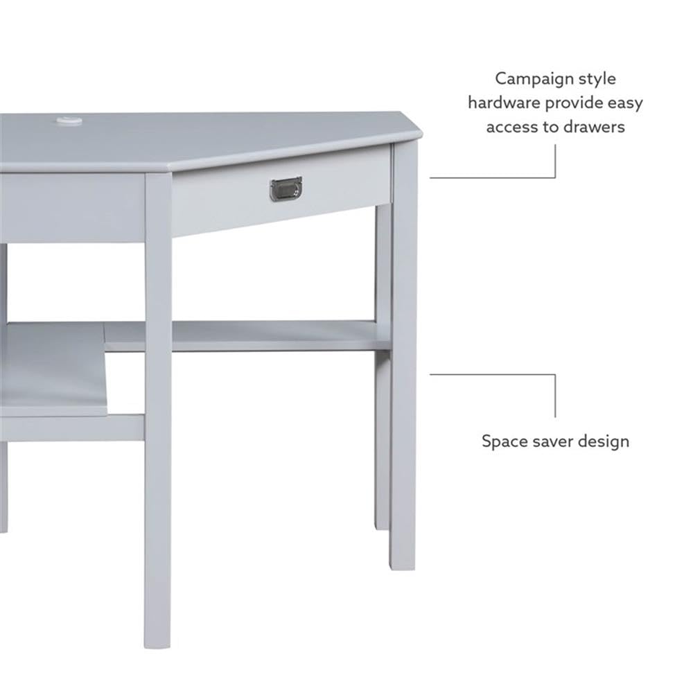 Linon Peggy Gray Wooden Corner Desk with Drawer - Compact Home Office Desk for Small Spaces, Study & Workstation