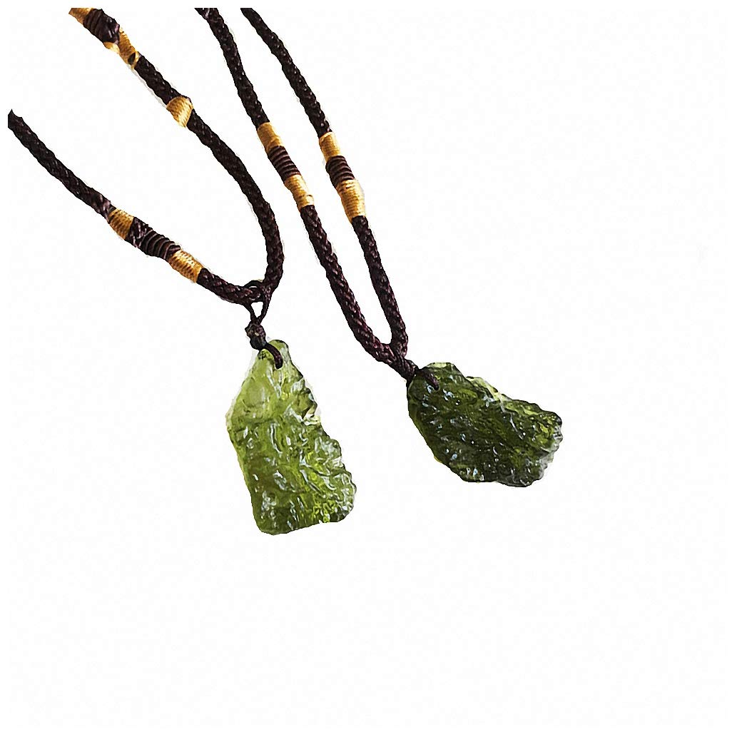Tebapi Moldavite Pendant Necklace for Women & Men - Unique Green Meteorite Charm Necklace, Long Sweater Chain for Casual & Boho Style Outfits