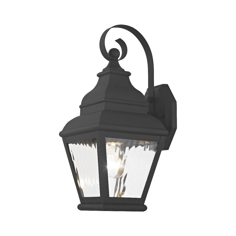 Livex Lighting 2601-04 Black Outdoor Wall Lantern with Clear Water Glass Shades - Weatherproof Exterior Sconce for Porch, Patio, Garden & Entryway Lighting