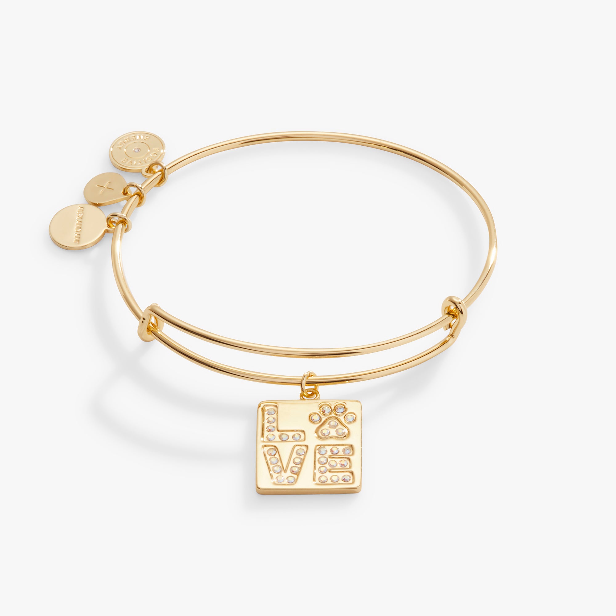 LOVE Pave Paw Print Charm Bangle Bracelet - Dainty Animal Jewelry for Women, Perfect Gift for Dog Lovers & Pet Owners - Ideal for Valentine's Day, Anniversary & Everyday Wear