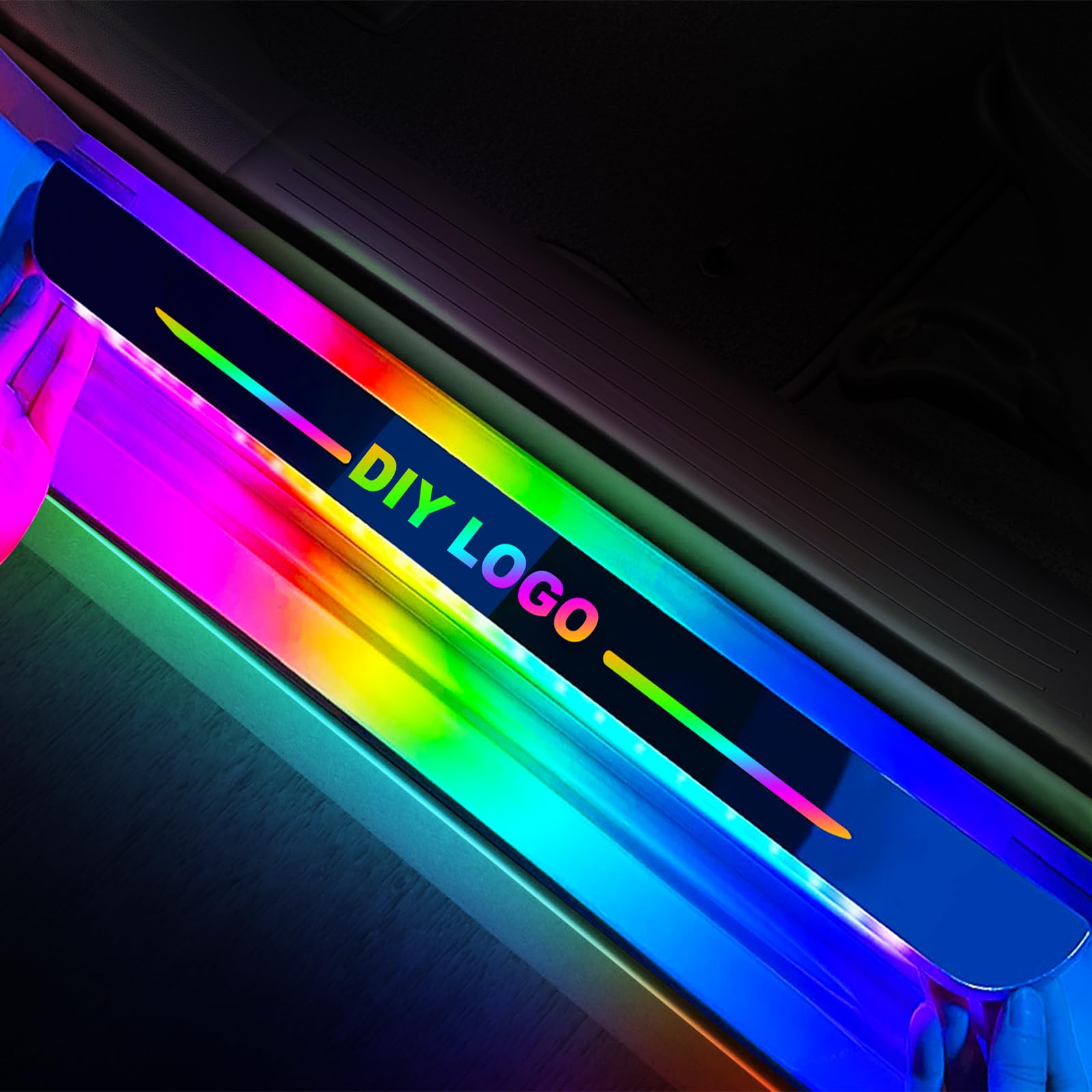 Custom Wireless LED Car Door Sill Lights - High Brightness 7 Colors 28 Modes Auto-Sensing Waterproof LED Light Plate, Easy Install & Rechargeable for Cars, SUVs, Trucks & Nighttime Safety