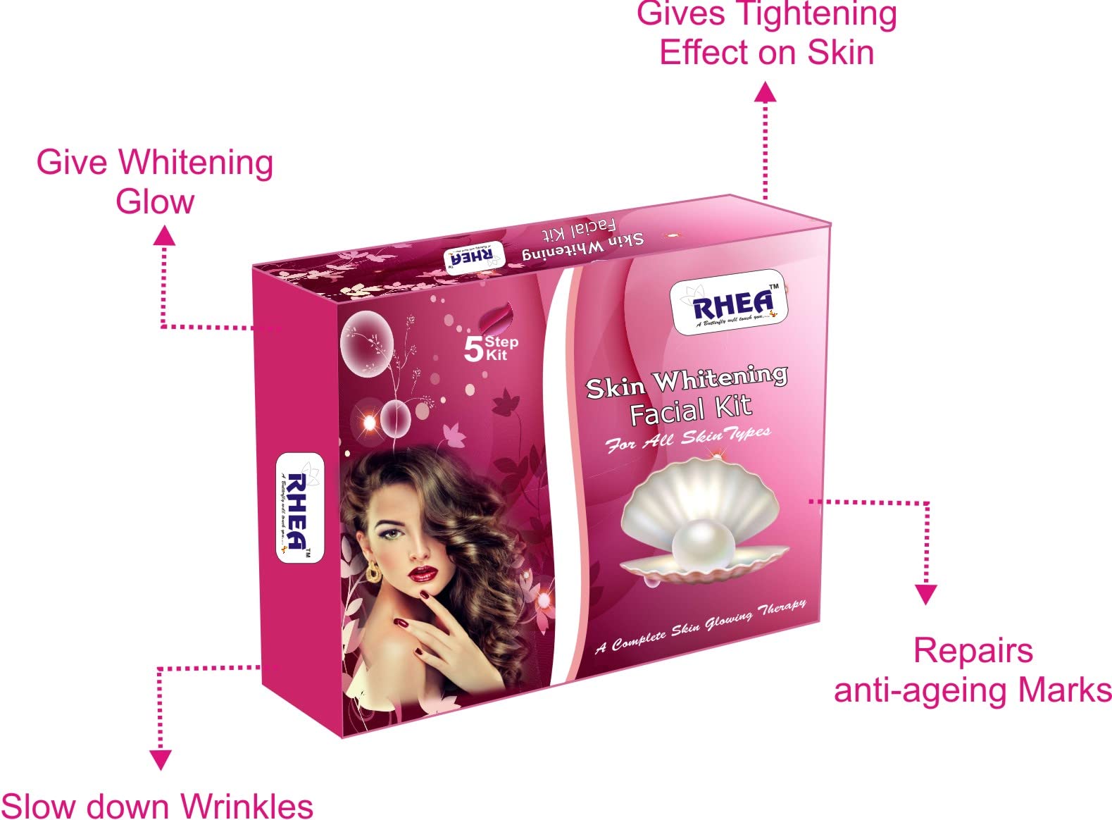RHEA Skin Whitening & Tightening Facial Kit for Men & Women - All Skin Types, Tan Removal Treatment (250g, 10 Uses) | Brighten & Firm Skin at Home for Special Occasions
