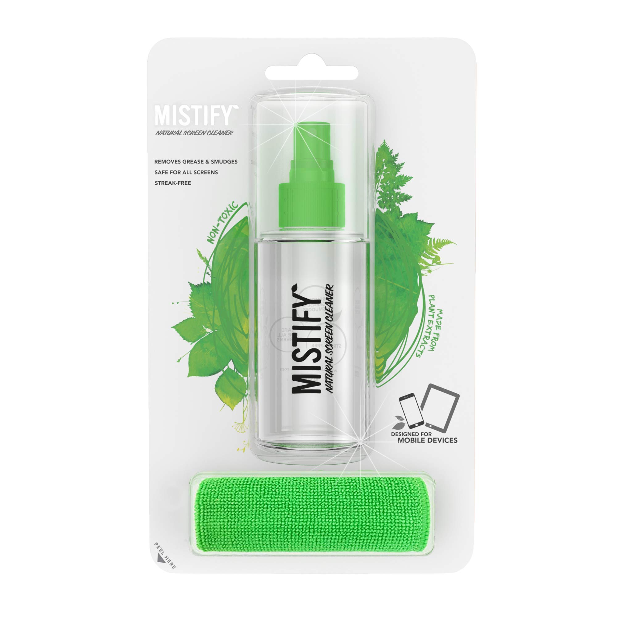 Mistify Natural Screen Cleaner Spray (4oz) with Microfiber Cloth - Safe for Laptops, Phones, Tablets, TVs & Touchscreens | Perfect for Home, Office & Travel Use