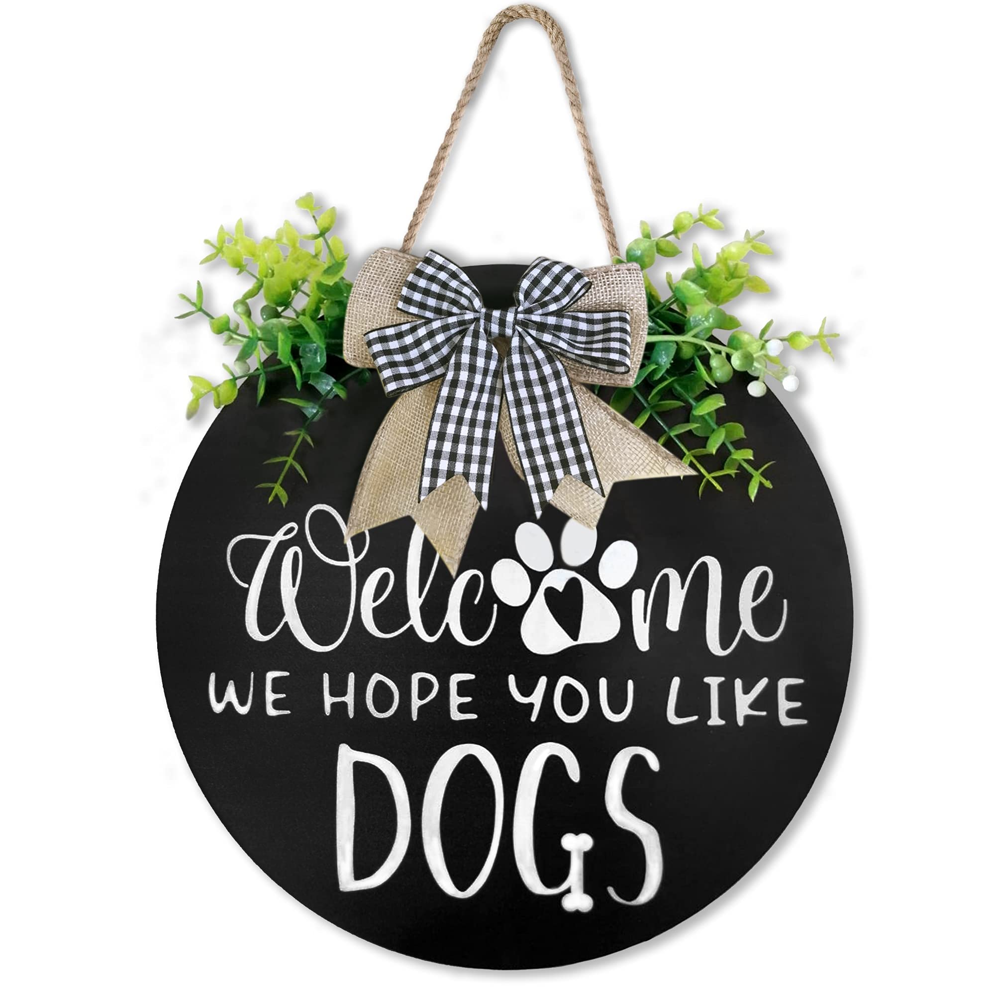 Rustic Welcome Wreath Sign for Front Door - Farmhouse Style Dog Lover's Door Hanger, 12x12 Inch Wooden Porch Decor - Perfect Housewarming Gift for Pet Owners & Home Decoration for Entryway, Living Room, or Patio
