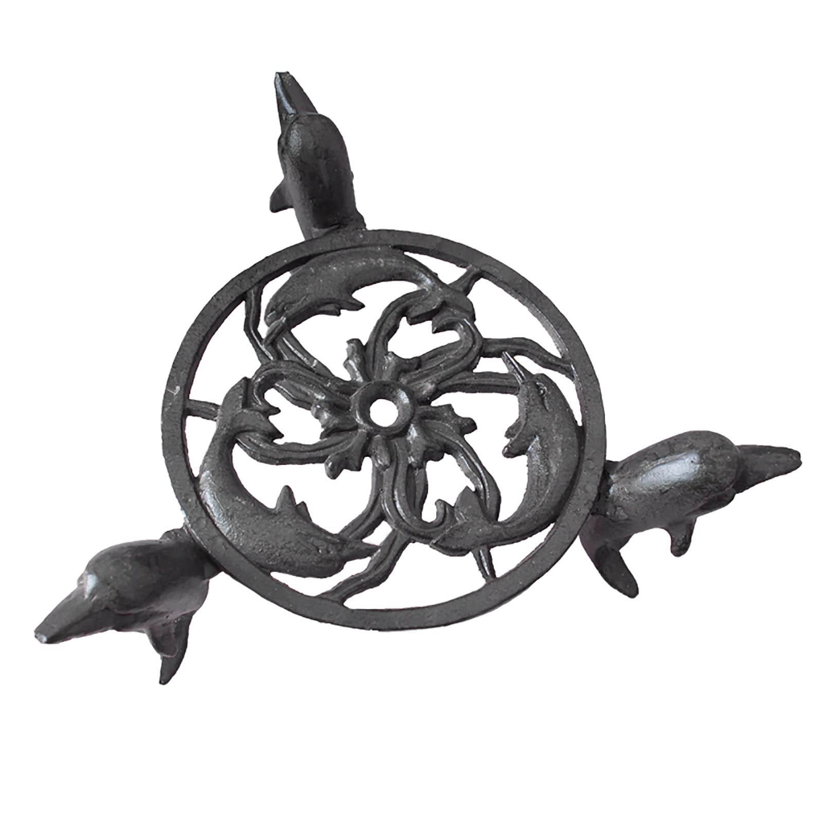 Vintage Cast Iron Plant Pallet Caddy - 10 Inch Round Flower Pot Stand with Dolphin Design for Indoor Outdoor Use, Balcony, Porch & Garden Decor | Heavy Duty Plant Holder Tray for Potted Plants, Succulents & Home Gardening