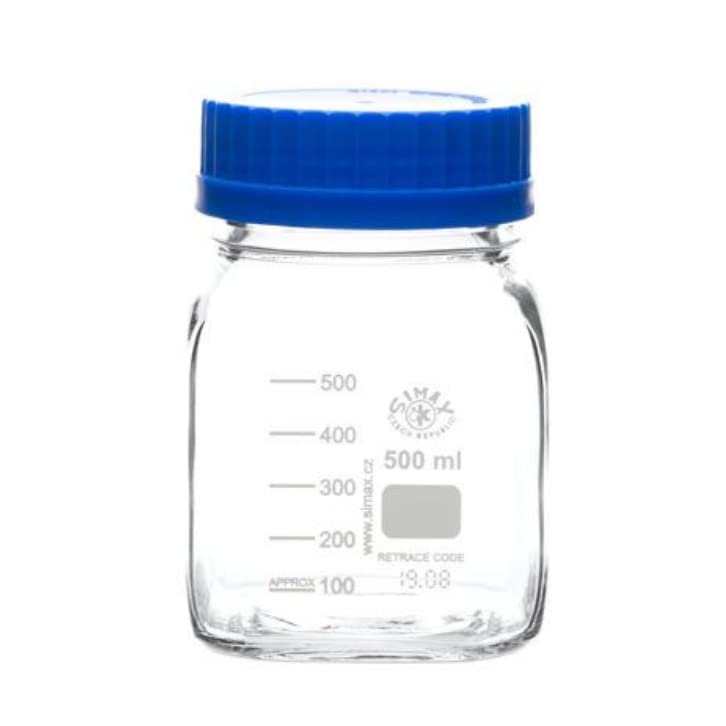 United Scientific™ SIMAX BSWM500 GL80 Leakproof Media/Storage Bottles - Wide Mouth Square 500mL Borosilicate Glass (Pack of 10) - Ideal for Lab Storage, Chemical Solutions & DIY Projects