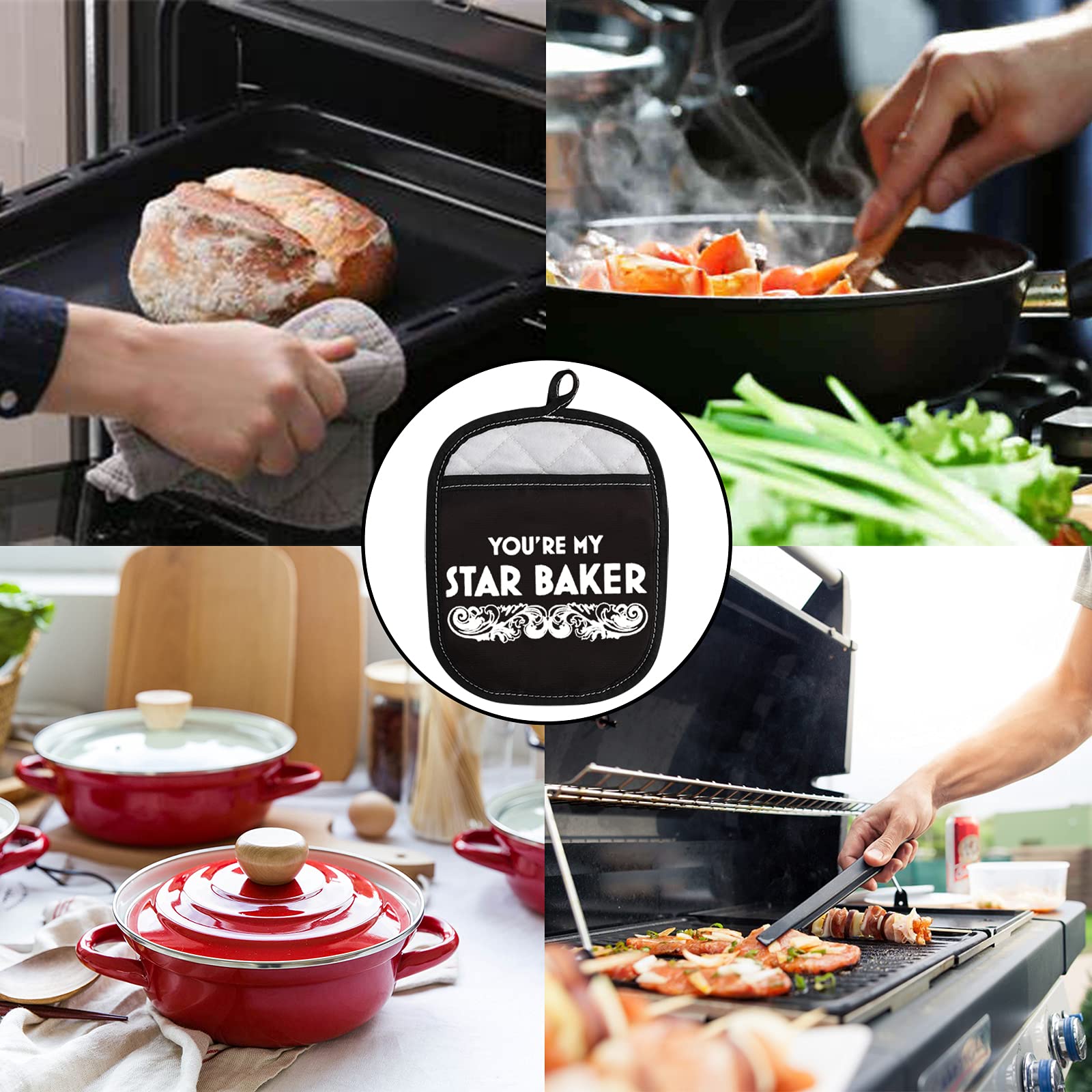 ZJXHPO Star Baker Oven Mitts & Pot Holders Set - Heat Resistant Kitchen Gloves for Cooking, Baking, Grilling - Perfect Gift for Bakers & Home Chefs (Use for Hot Pans, Baking Sheets, BBQ Grills)