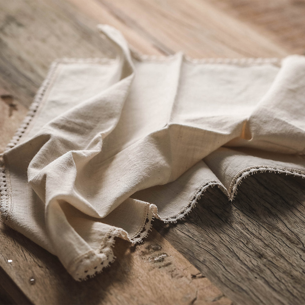 Elegant Linen & Lace Napkin Set - 12-Piece Premium Table Linens for Dinner Parties, Weddings & Special Occasions