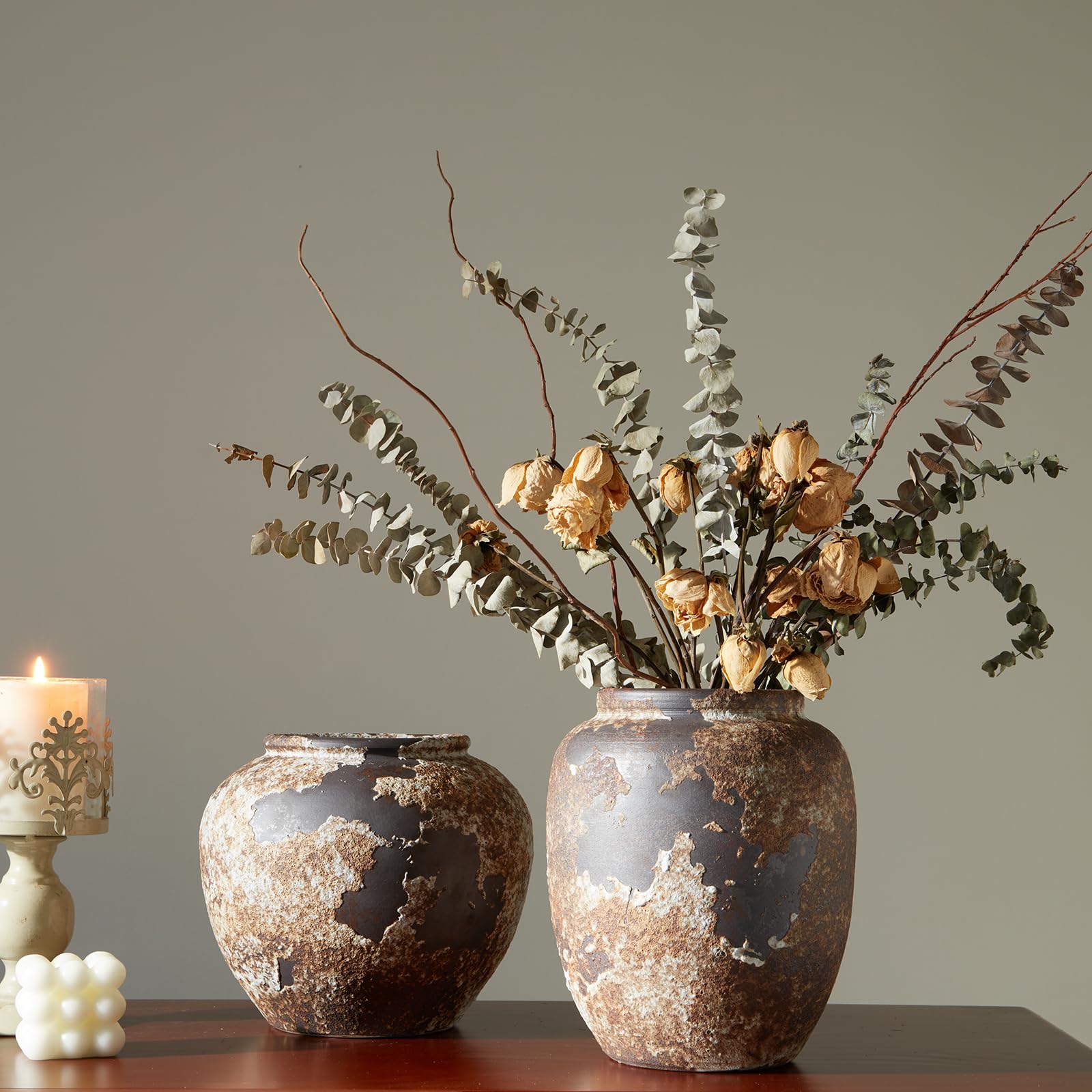 Rustic Terracotta Vase - Large Farmhouse Stone Flower Vase for Living Room Decor, Home Centerpiece, Perfect for Boho Wedding, Farmhouse Style & Modern Interior Design