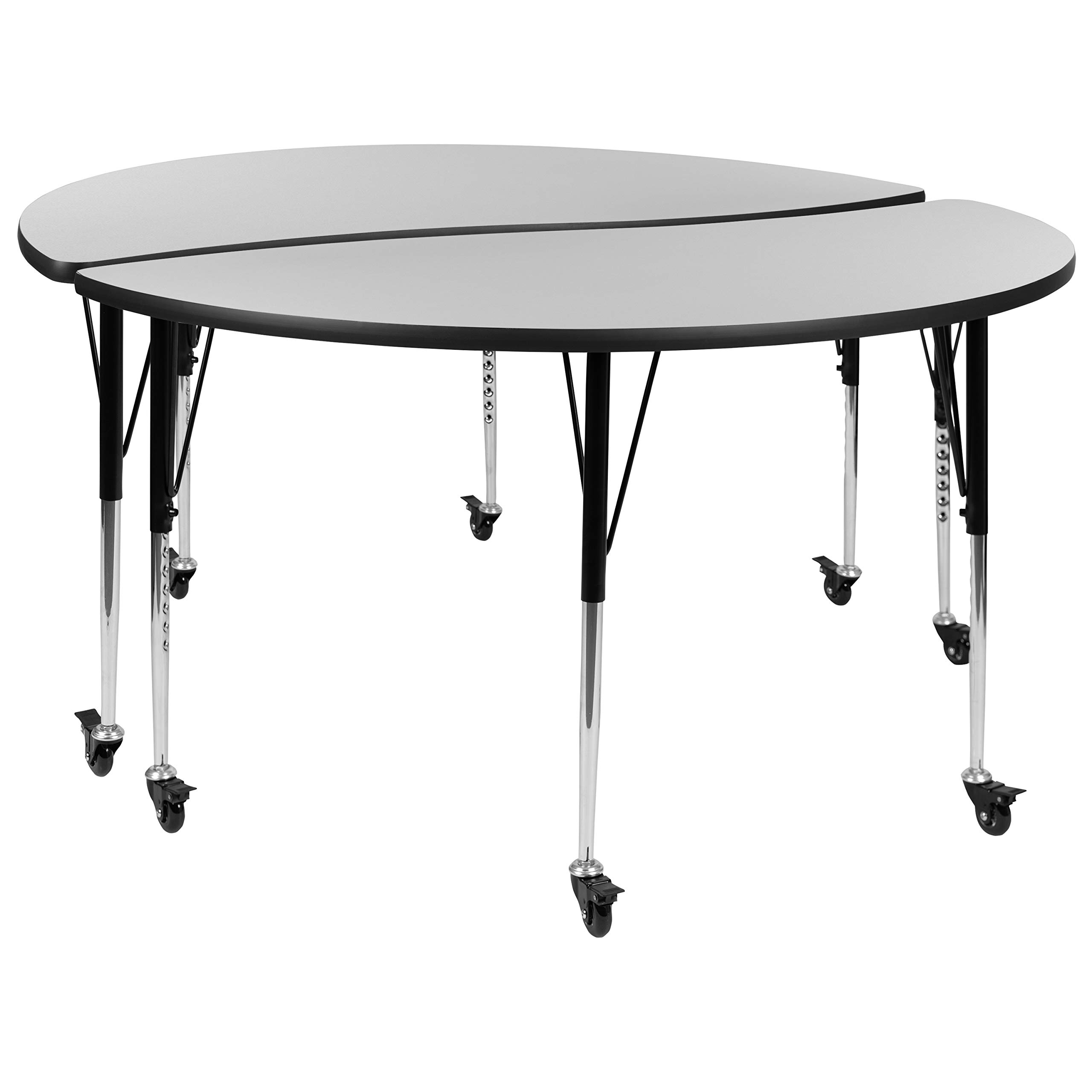 EMMA + OLIVER 60 Inch Round Adjustable Height Activity Table Set with 2 Chairs, Collaborative Learning Table for Kids, Grey - Perfect for Classrooms, Daycares & Home Play Areas