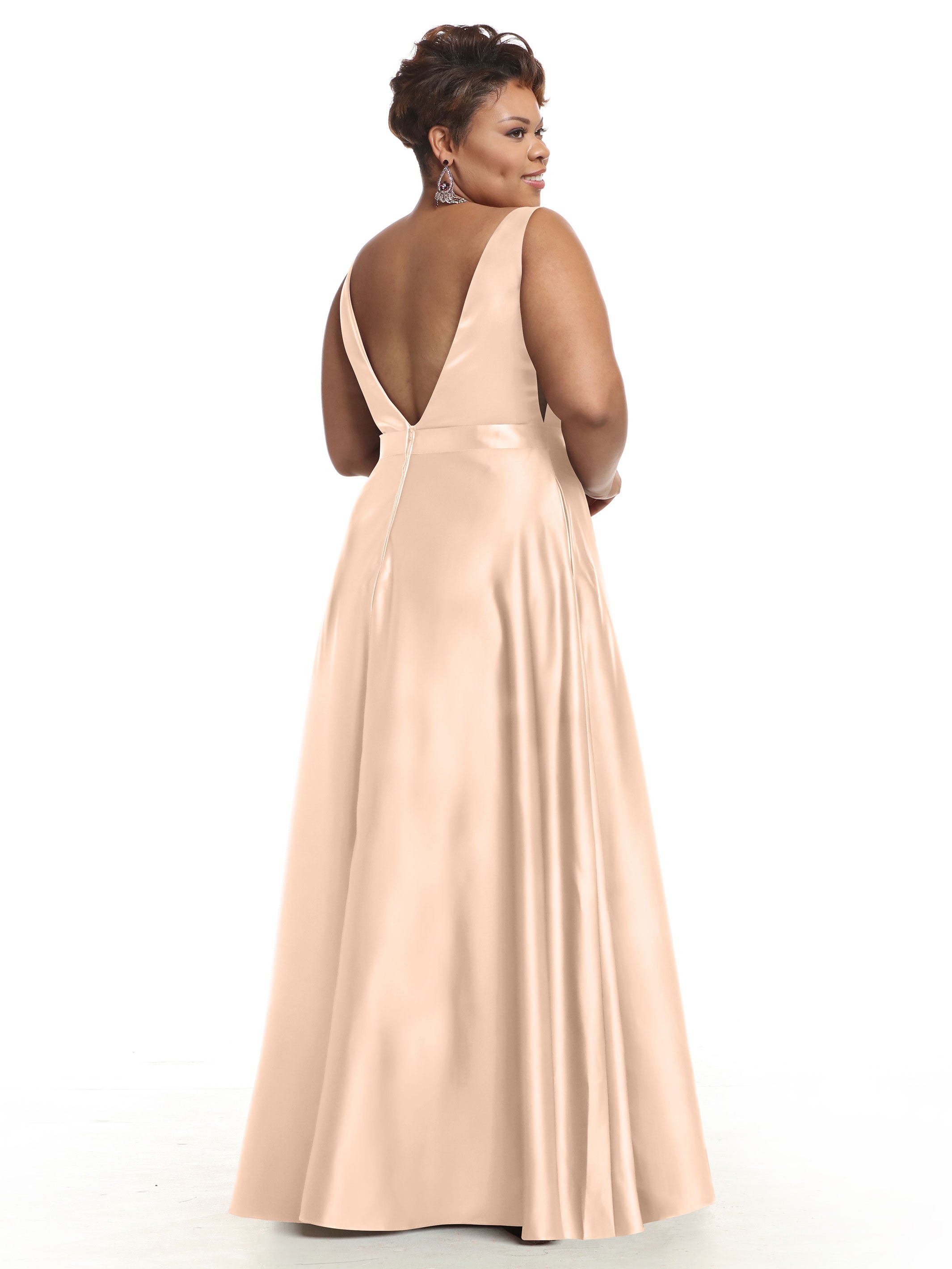 Elegant 80118 Satin A-Line Bridesmaid Dress with V-Neck & Waist Sash - Perfect for Weddings, Formal Events & Special Occasions