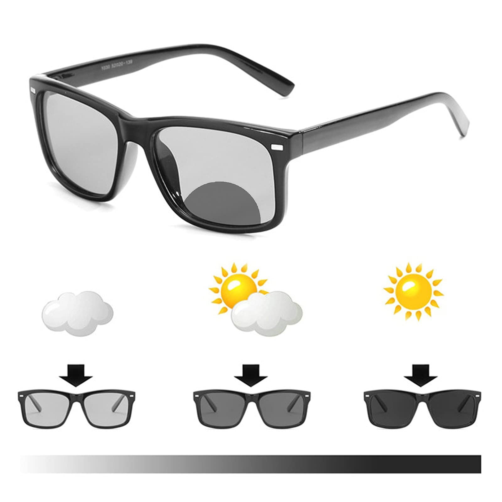 COTIA Sports Bifocal Glasses for Men - Photochromic Square Reading Glasses with Magnifier for Presbyopia - Perfect for Outdoor Activities, Reading & Driving