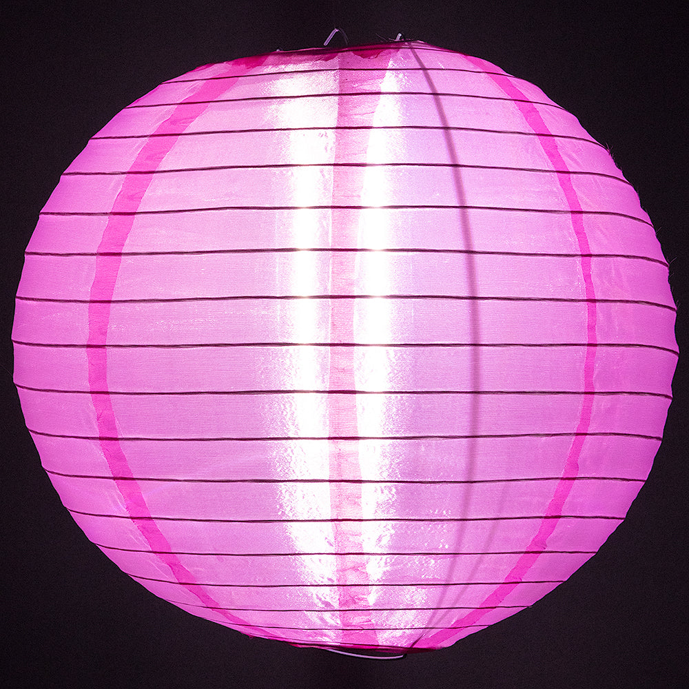 4 Inch Hot Pink Round Shimmering Nylon Lanterns (10 Pack) - Even Ribbing Hanging Decorations for Party, Wedding, Garden & Outdoor Events - String Lights Sold Separately