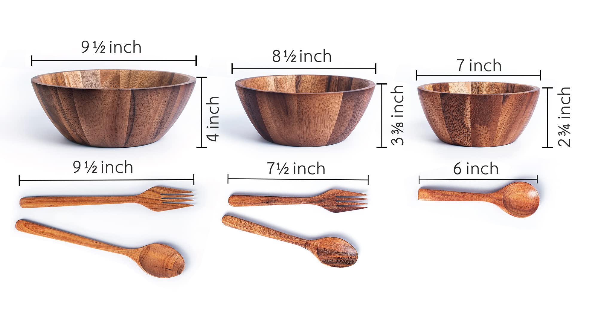 Premium Acacia Wood Nesting Bowl Set - 3 Sizes (9.5