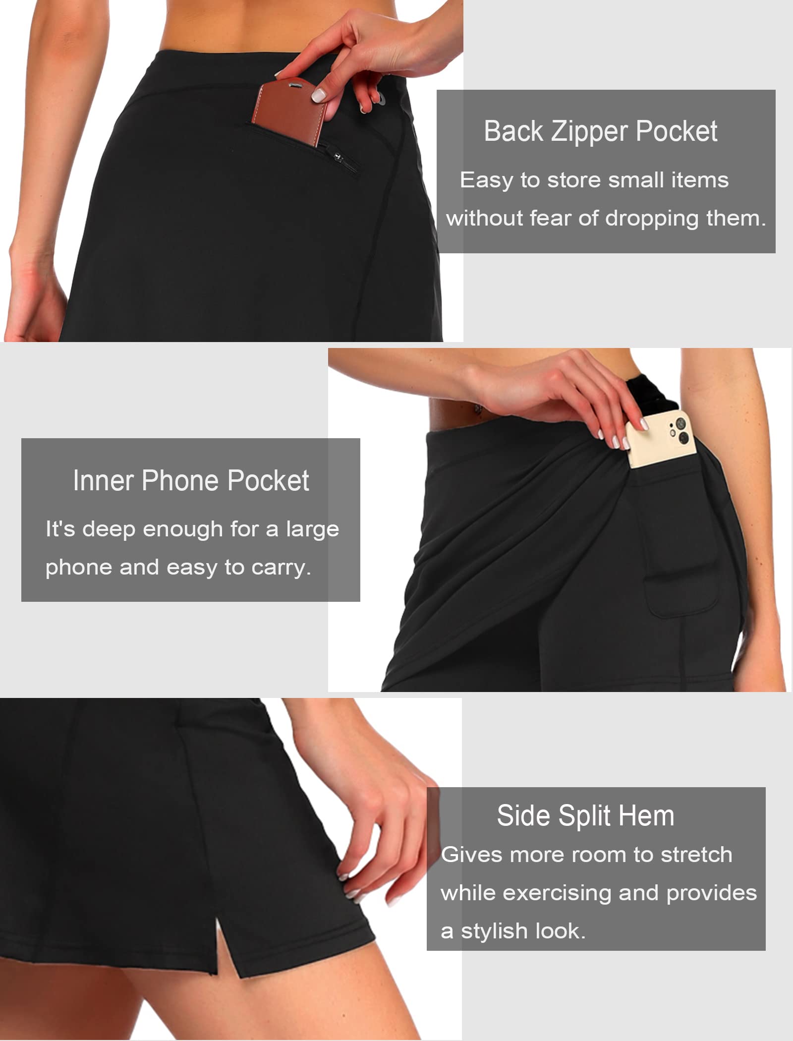 ADOME Women's Athletic Skort - Golf Tennis Running Skirt with Built-in Shorts & Pockets - Breathable Workout Sports Skirt for Women - Perfect for Golf, Tennis, Running & Gym Activities