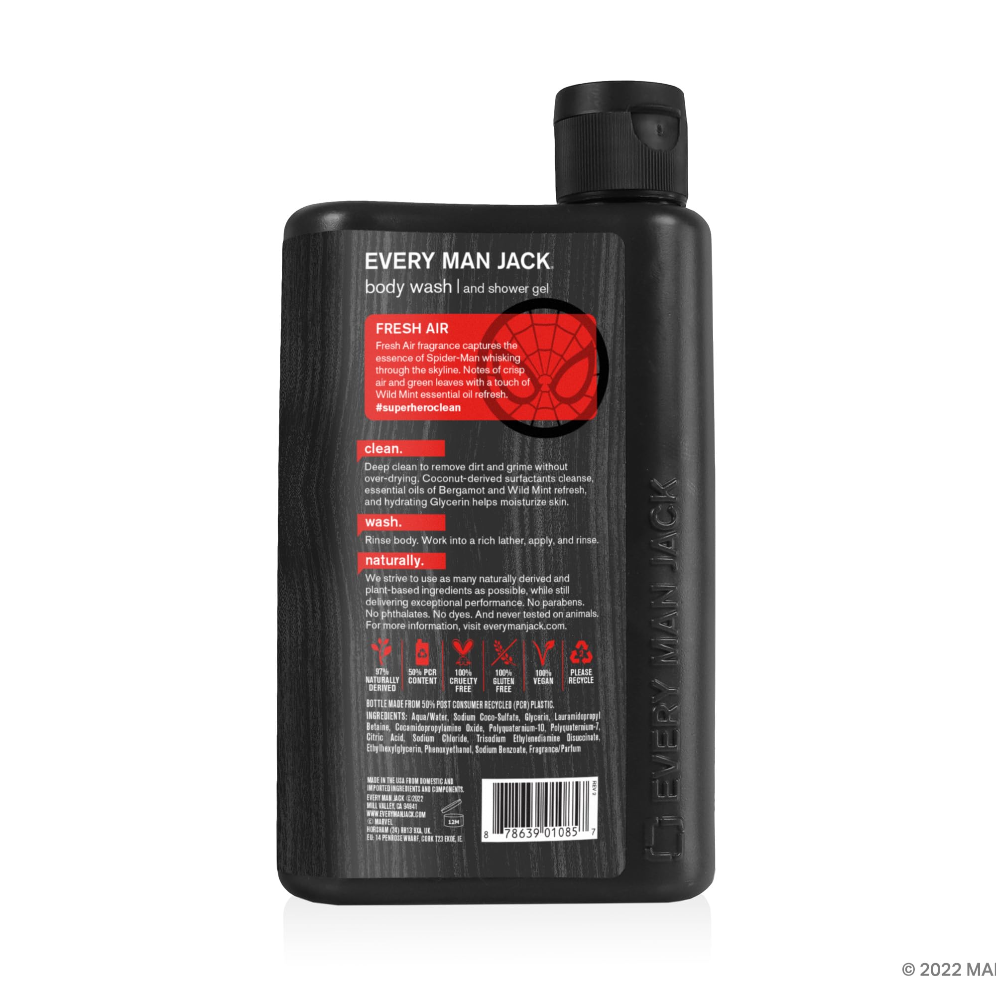 Every Man Jack Body Wash - Marvel Spider Man | 13.5 oz Twin Pack (2 Bottles) | Natural Ingredients, Paraben-Free, Phthalate-Free, Dye-Free, Cruelty-Free | For Men & Kids, Superhero-Themed Bath Time Fun