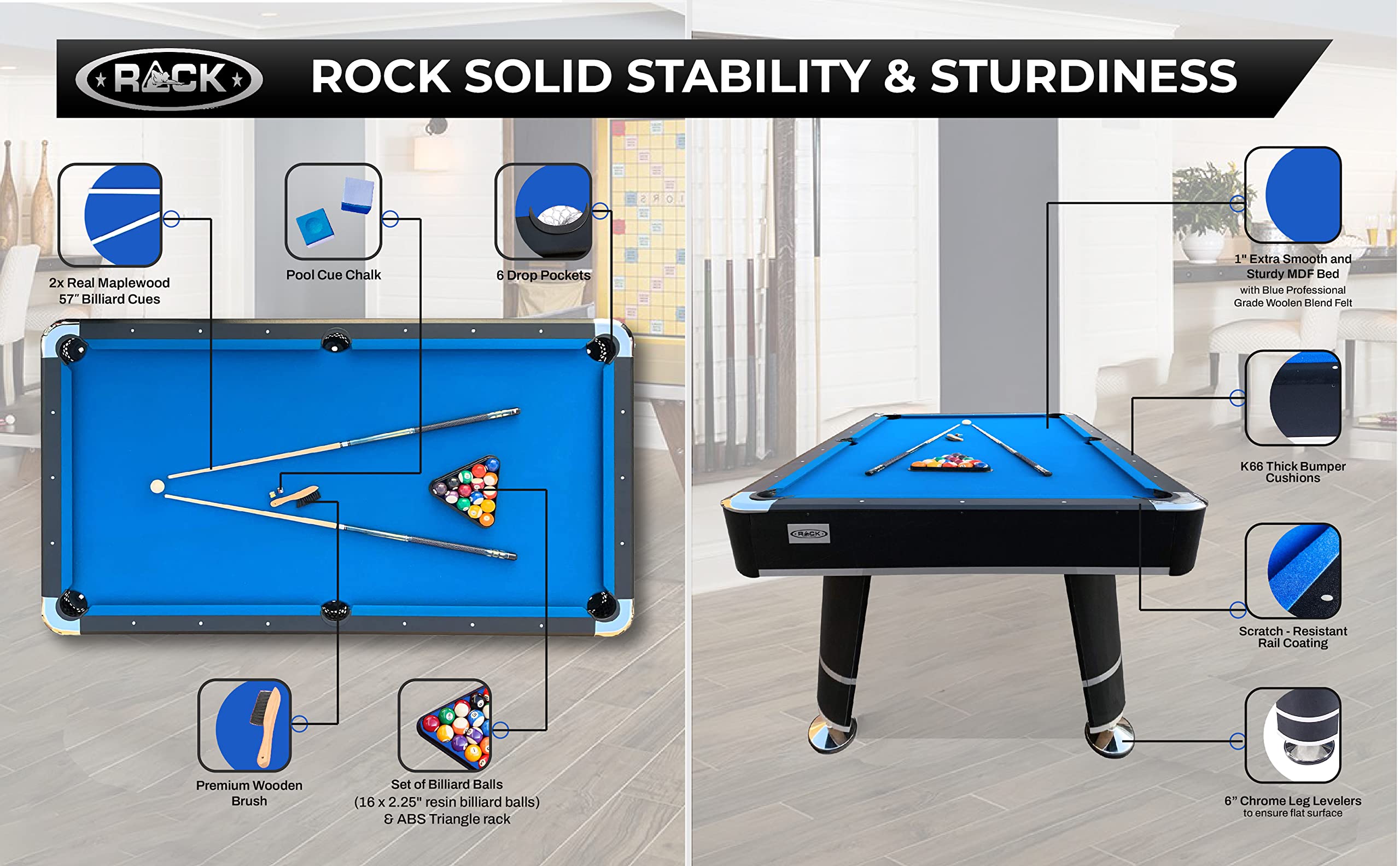 RACK Orion 8-Foot Professional Tournament Billiard Pool Table - Premium Blue Felt for Home Game Rooms & Bars | Competition & Recreational Play