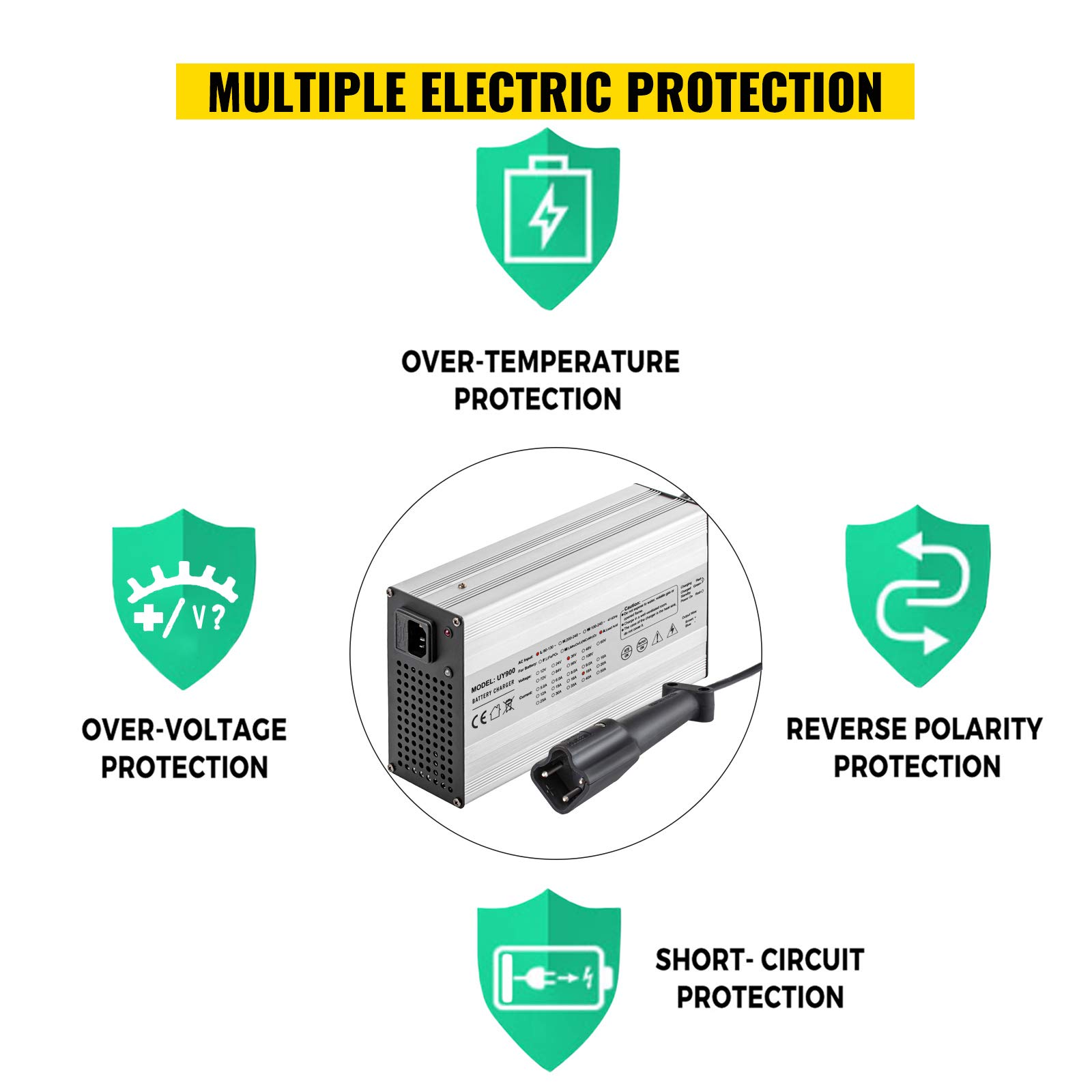VEVOR 48V 15A Golf Cart Battery Charger for Club Car, EZ GO, Yamaha - Aluminum Shell Power Wise with LED Display | Fast Charging for Golf Carts, Utility Vehicles & Outdoor Power Equipment