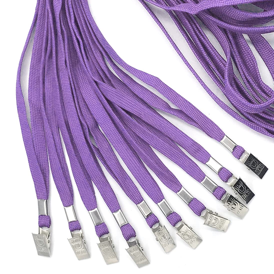 Purple Lanyards 100 Pack with Bulldog Clip - for ID Badges & Events