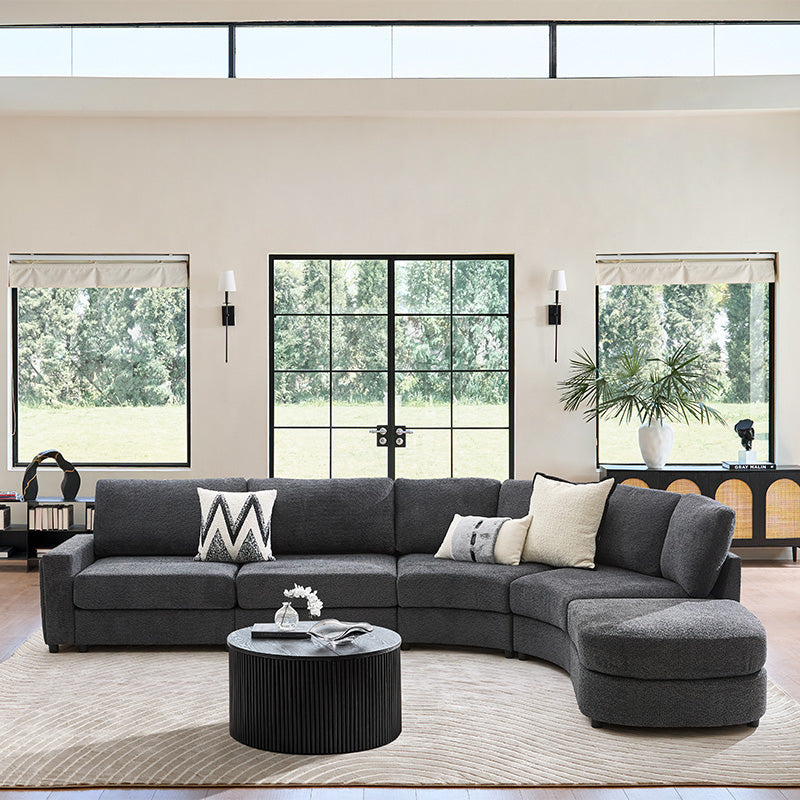 Aeris Modern Curved Sectional Sofa Set - L-Shaped Couch with Ottoman for Living Room, Lounge & Entertainment Spaces | Contemporary Fabric Upholstery, Comfortable Seating for Family & Guests