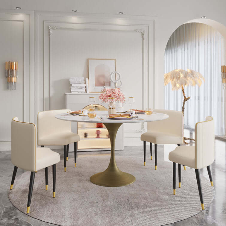 Premium Round Dining Table Set with Sintered Stone Top - 6 Seater Modern Kitchen Furniture for Family Gatherings & Dinner Parties