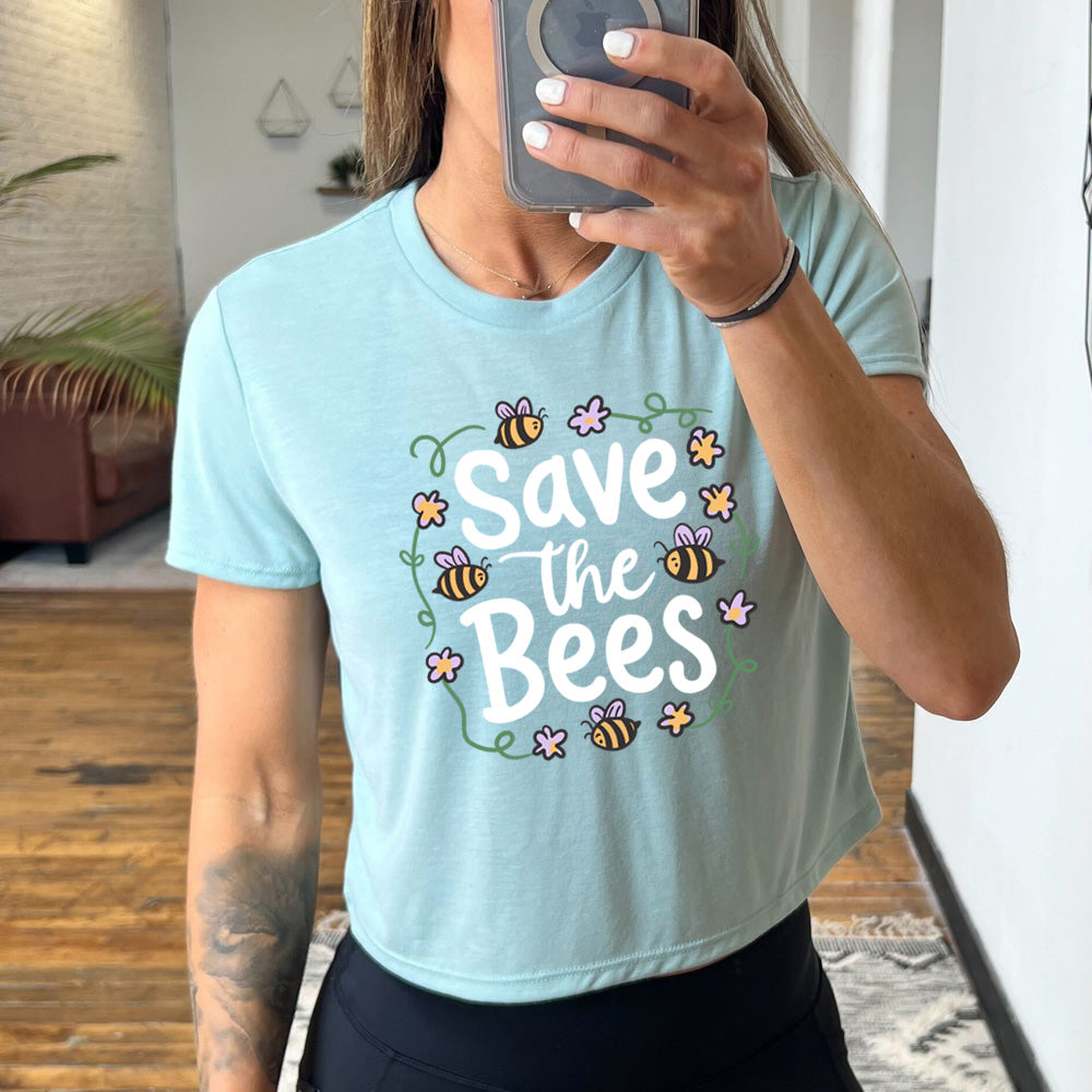 Save The Bees Cropped T-Shirt - Eco-Friendly Organic Cotton Bee Conservation Tee for Women | Perfect for Earth Day, Environmental Activism & Casual Outfits
