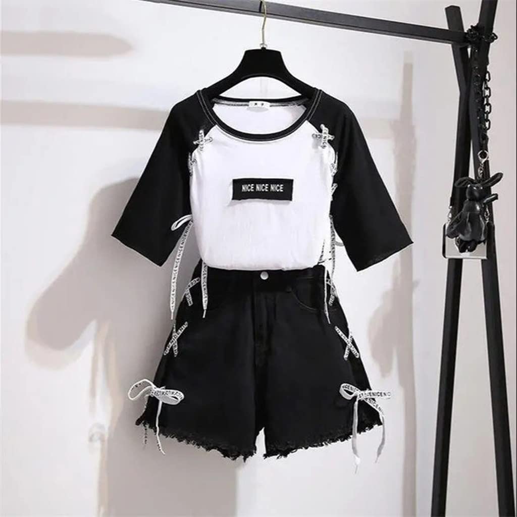Women's Summer Drawstring Sports Tracksuit Set - High Waist T-Shirt & Shorts Comfy Home Outfit | Yoga, Gym, Running, Lounge Wear (Color: A, Size: Scode)