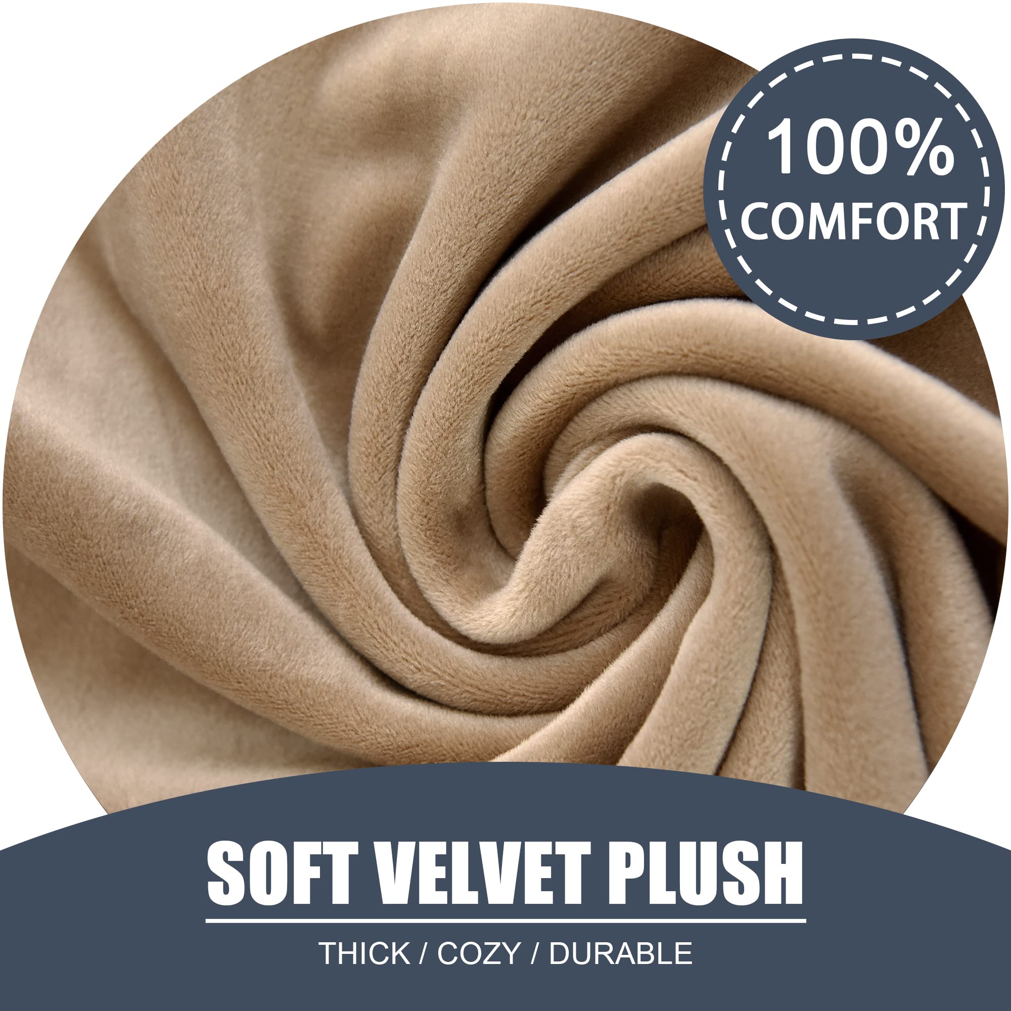 Soft Velvet Plush Stretch Cushion Cover - Elastic Bottom Sofa Slipcover for Loveseat & Couch (Medium, Light Tan) | Furniture Protector for Living Room, Bedroom & Office Decor