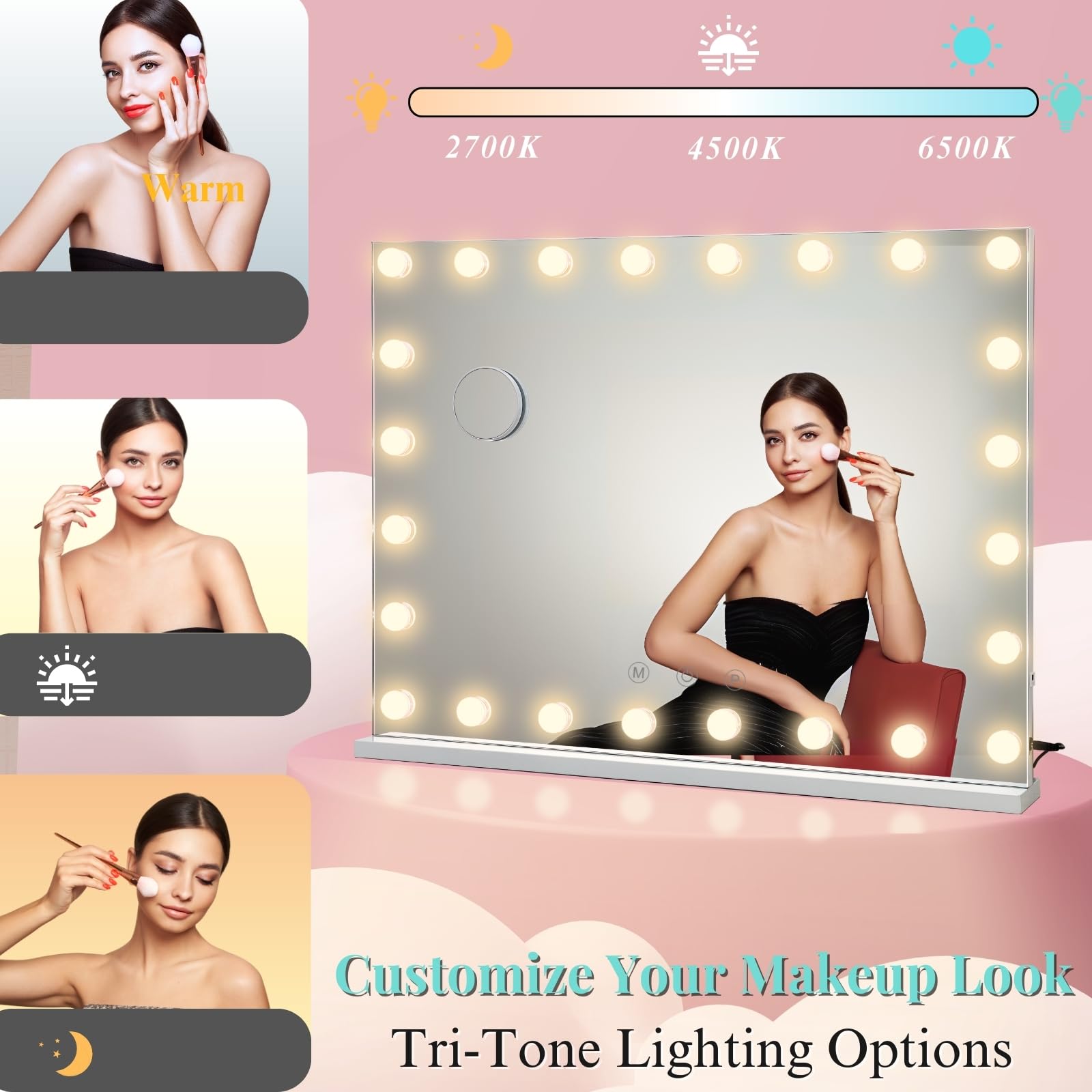 LUXFURNI Hollywood Vanity Mirror with Lights - 31.5