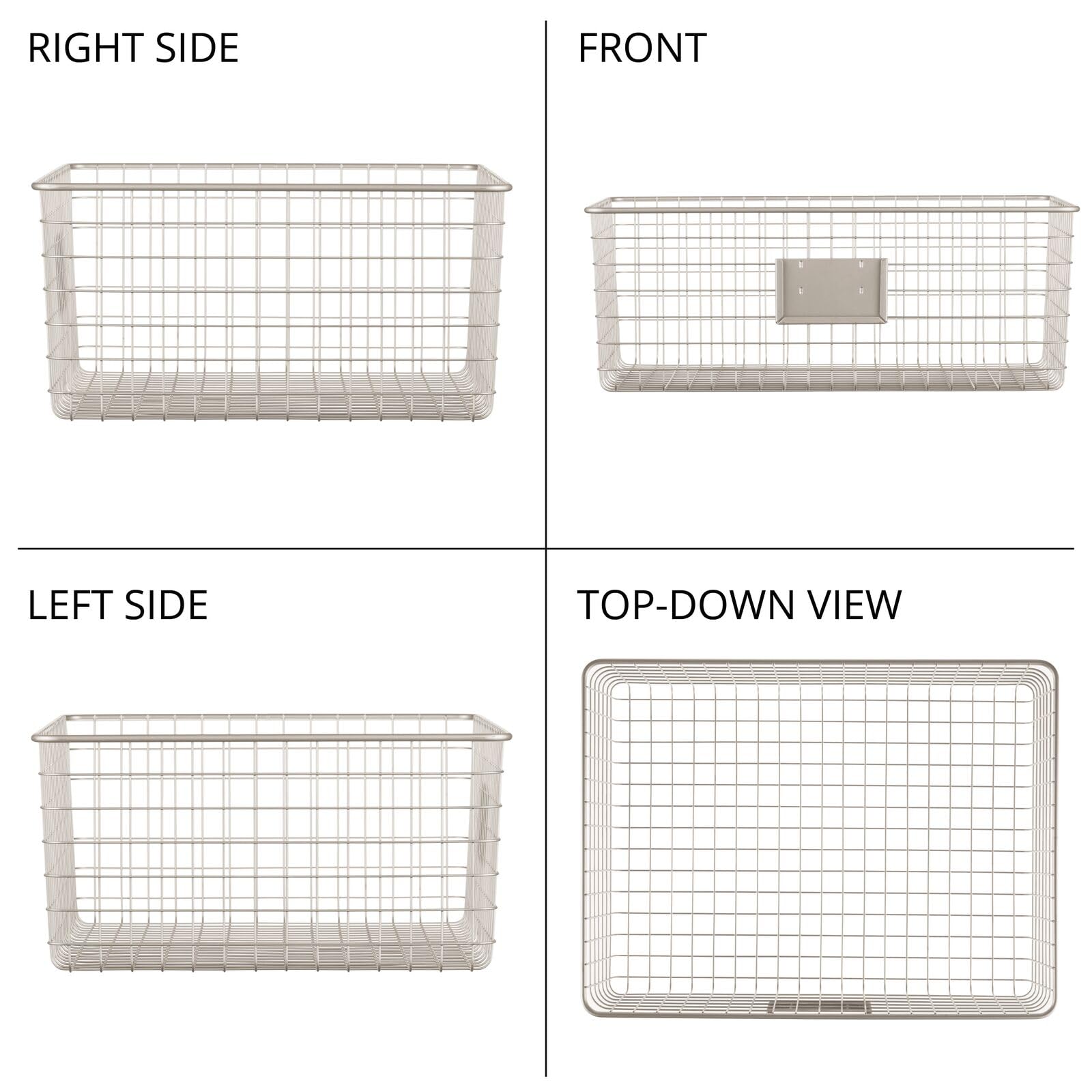 mDesign Wide Steel Wired Storage Organizer Bins with Label Slots - 4 Pack Satin Finish for Kitchen Pantry, Cabinet & Home Organization | Perfect for Food Storage, Snacks, Produce & Drinks | Omaha Collection | Ideal for Pantry Shelving, Refrigerator Organization & Closet Storage