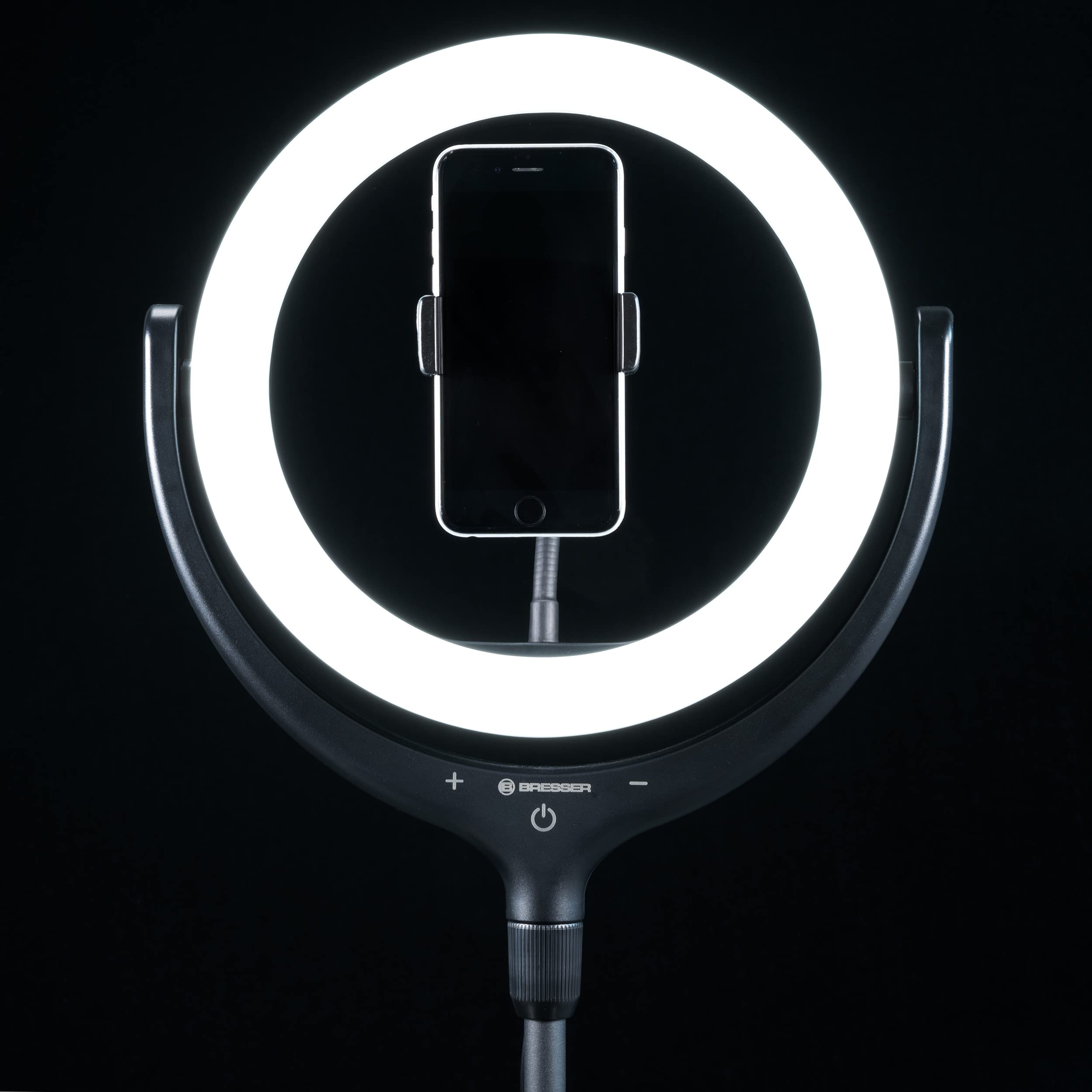 Bresser Ring Light with Tripod & Phone Holder - for Videos, Portraits & Product Photography - Home Studio Lighting