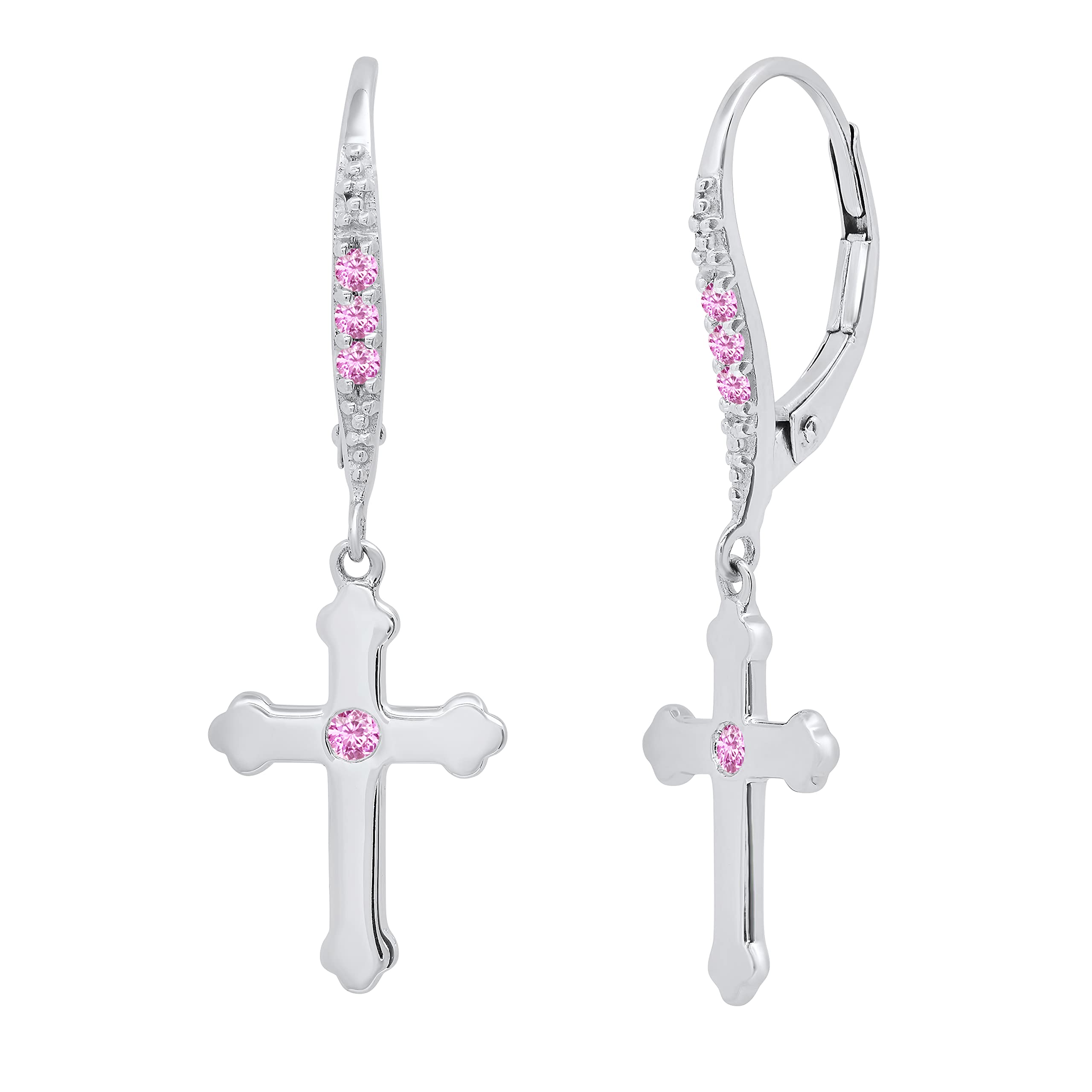 Dazzlingrock Collection Round Gemstone & Diamond Cross Drop Lever Back Earrings for Men & Women - 925 Sterling Silver Unisex Jewelry - Perfect for Gifts, Weddings, and Everyday Wear